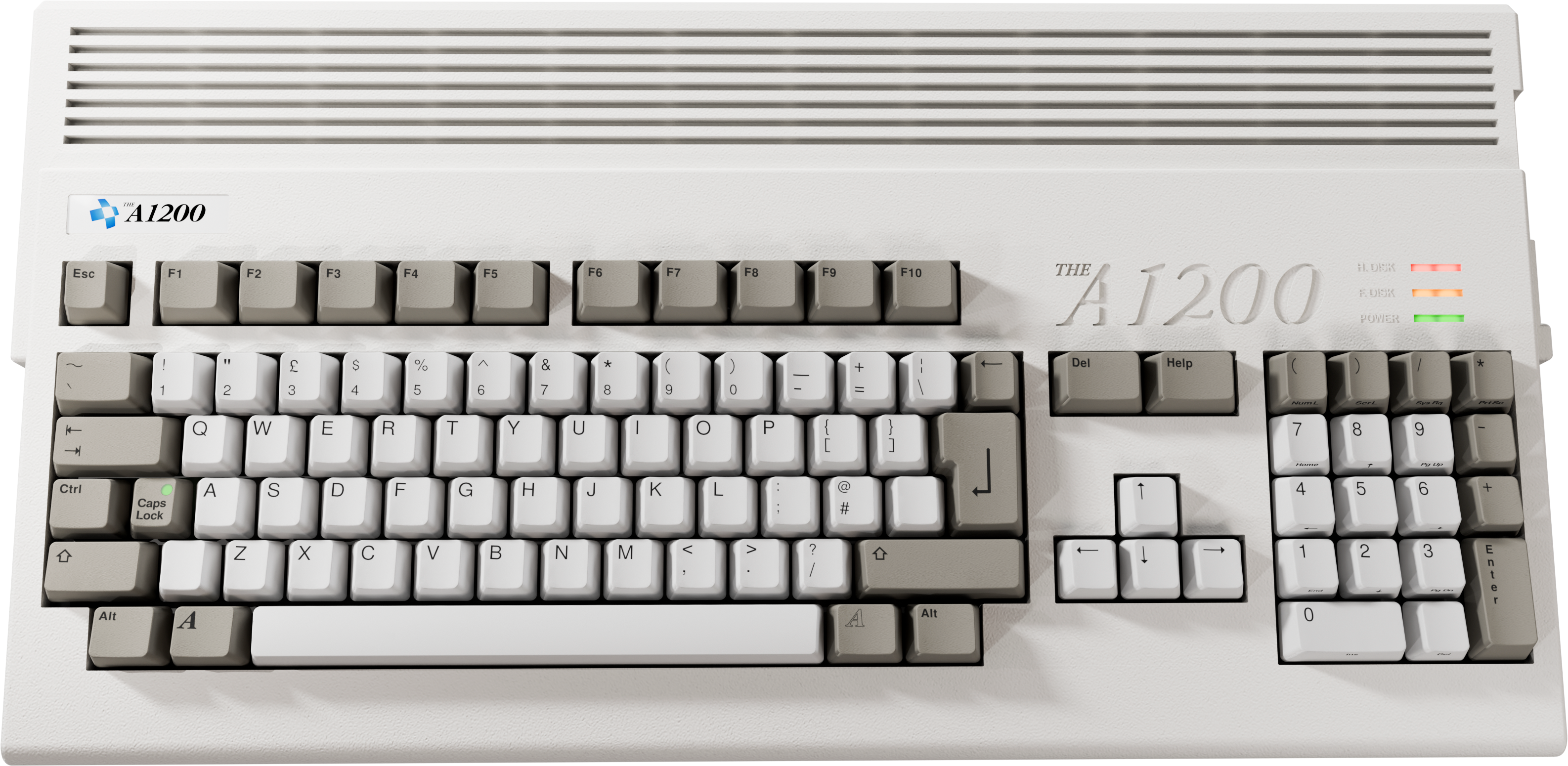 Une disposition de clavier d'ordinateur A1200 gris clair avec des étiquettes.