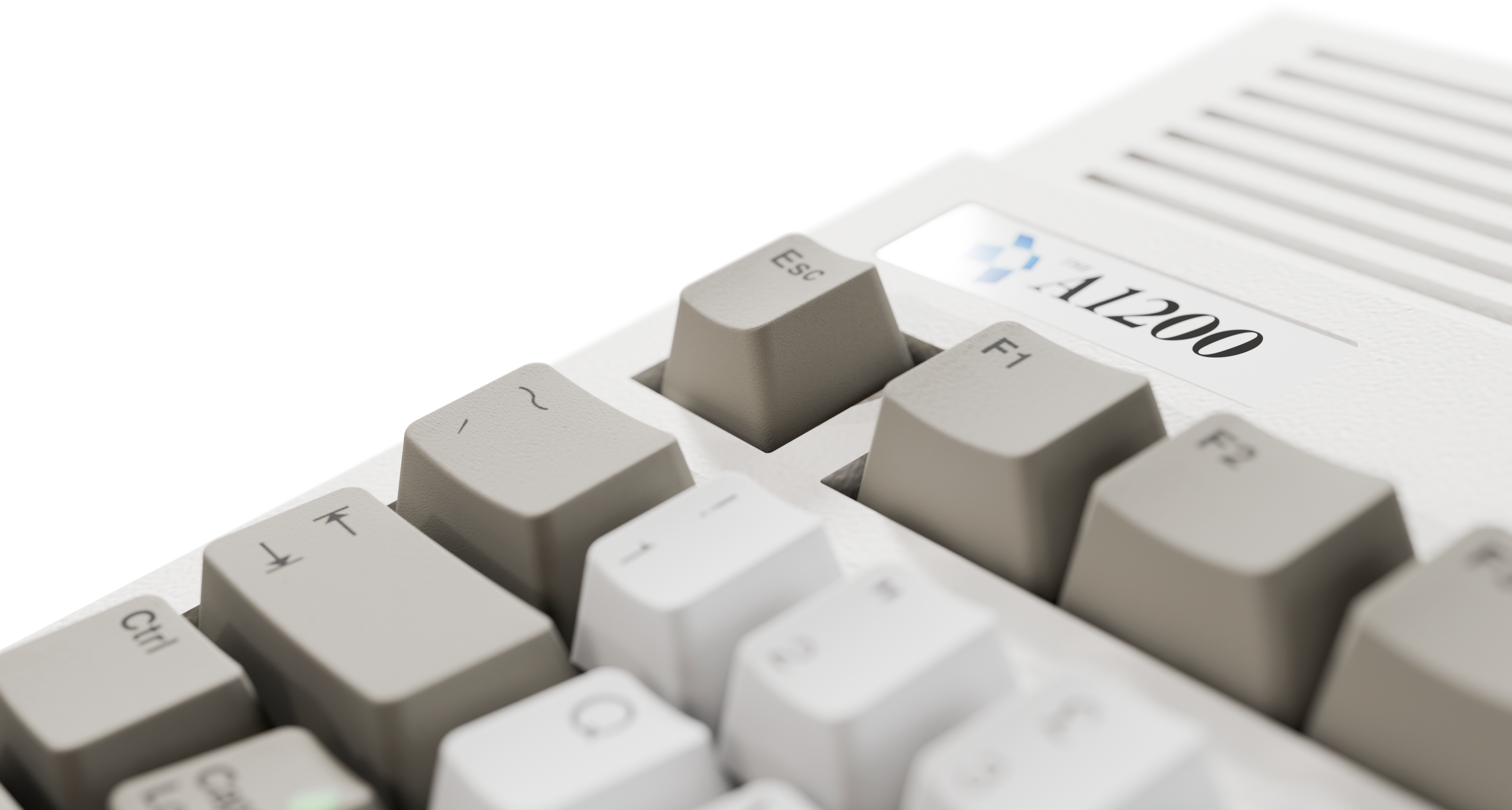 Gros plan d'un clavier blanc avec la marque A1200. Touche Échap visible.