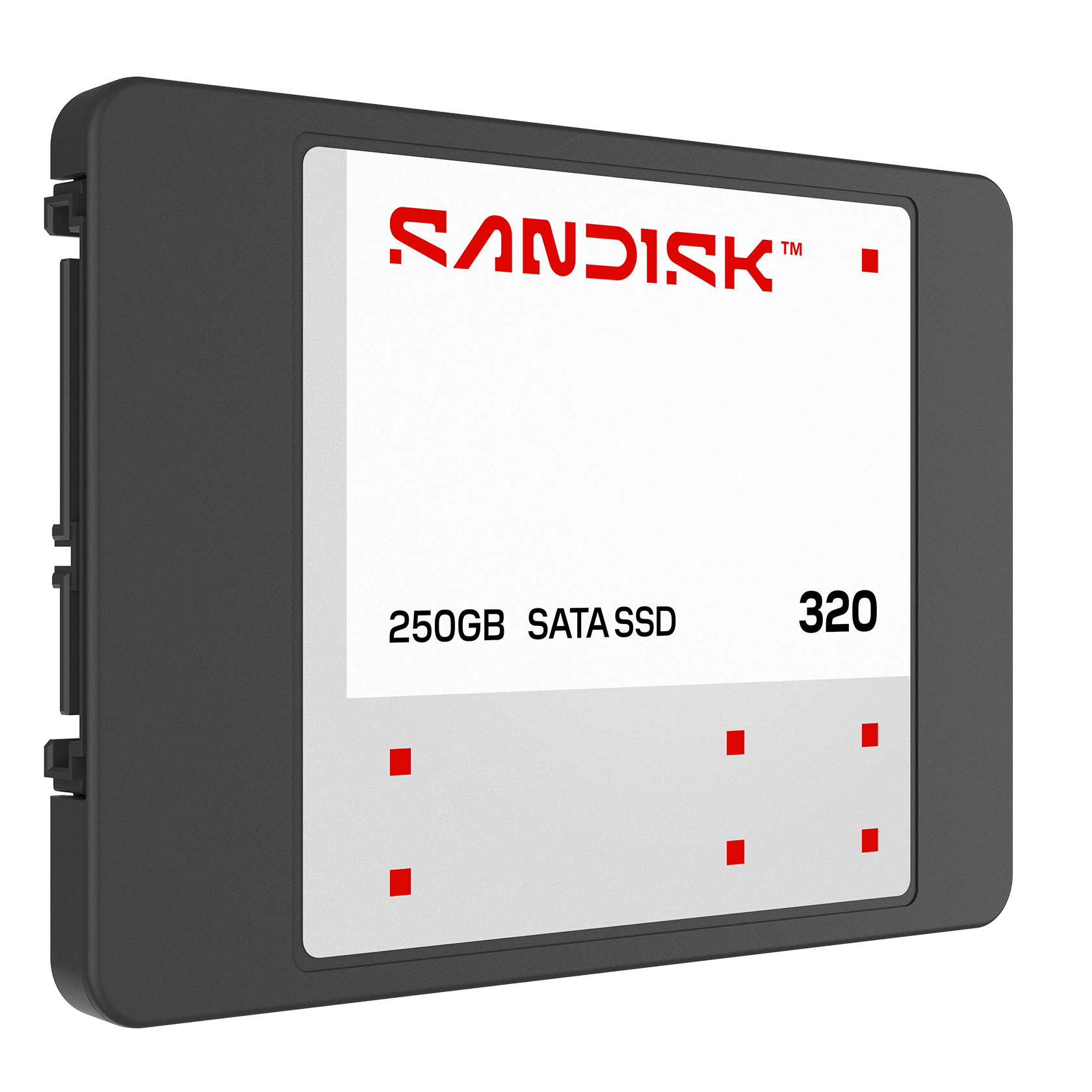 Sandisk 250GB SATA SSD 320 mit rotem Quadratmuster.