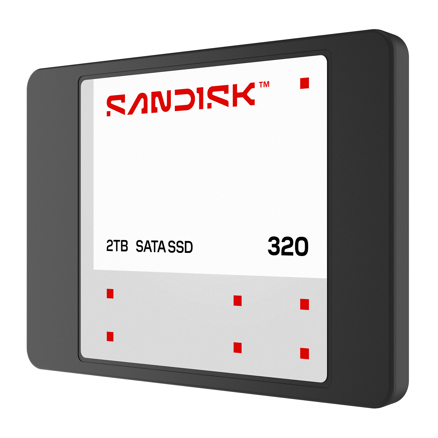 SanDisk 2TB SATA SSD 320 mit rotem Quadrat-Design.