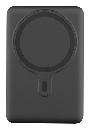 Dispositivo rectangular negro con anillo circular y un pequeño recorte.