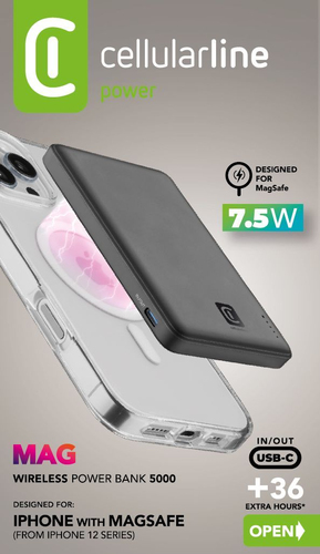 Power bank MagSafe negra para iPhone 12, 7,5W, 5000mAh, USB-C.