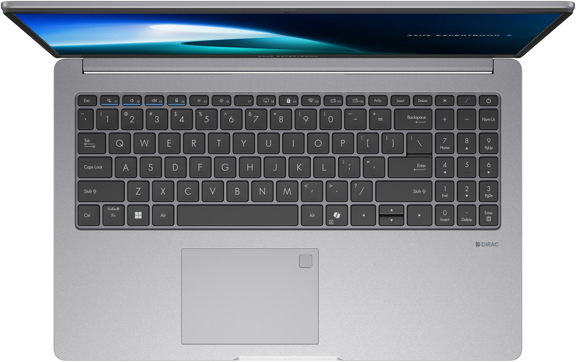 Egy ezüst laptop nyitott képernyővel, megvilágított billentyűzettel.