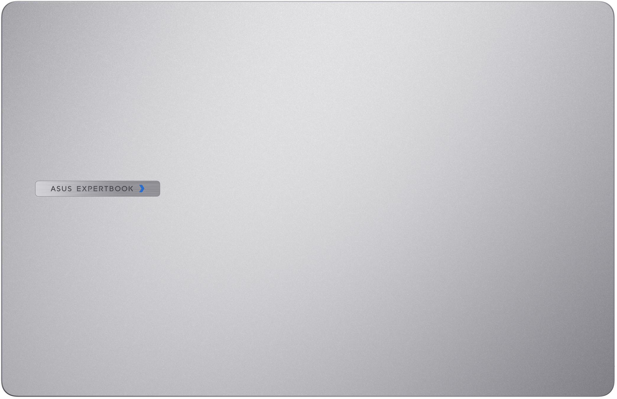 Ezüst laptop fedél ASUS EXPERTBOOK logóval.