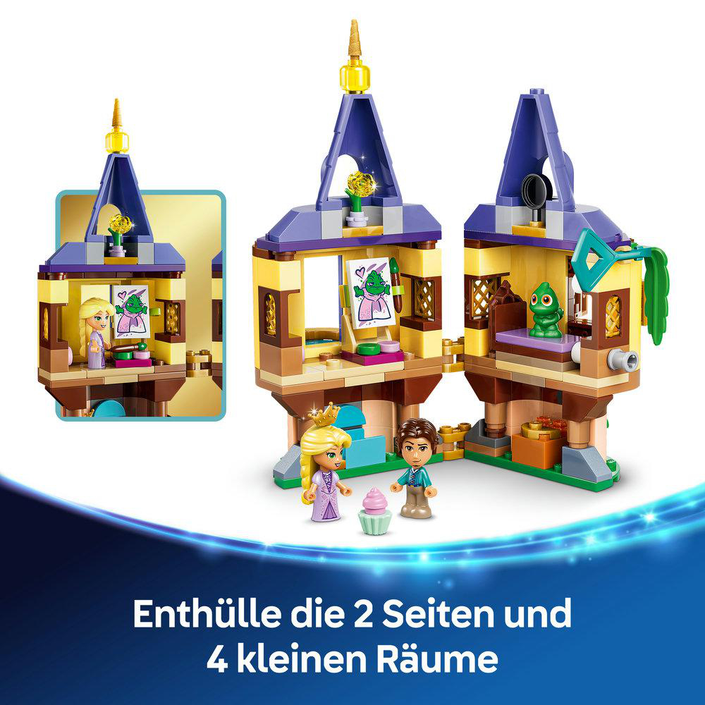 Bunte Lego-Bausätze zeigen eine Burg mit Figuren und einem Drachen.