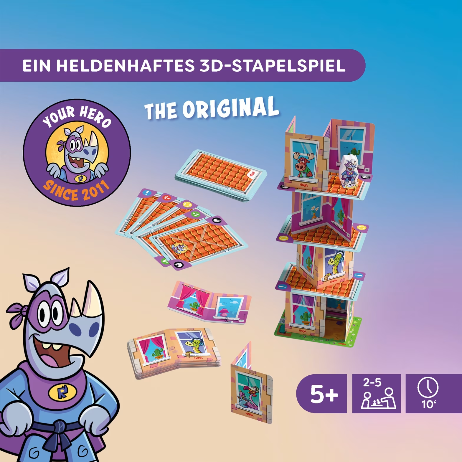 Egy 3D-s toronyjáték karakterekkel, kártyákkal és házakkal. 5 éves kortól ajánlott.