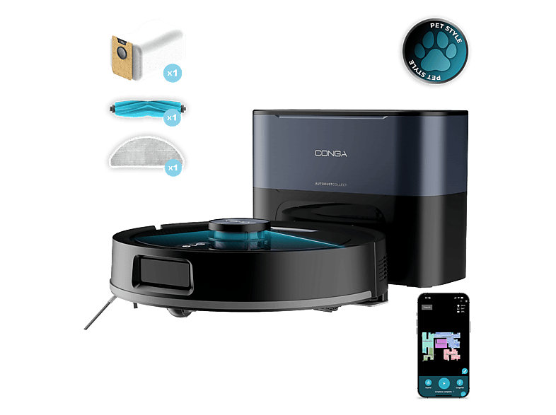 Robot Aspirador y Fregasuelos Cecotec Conga Y80 Dark con Autovaciado Navegación Láser 25000 Pa
