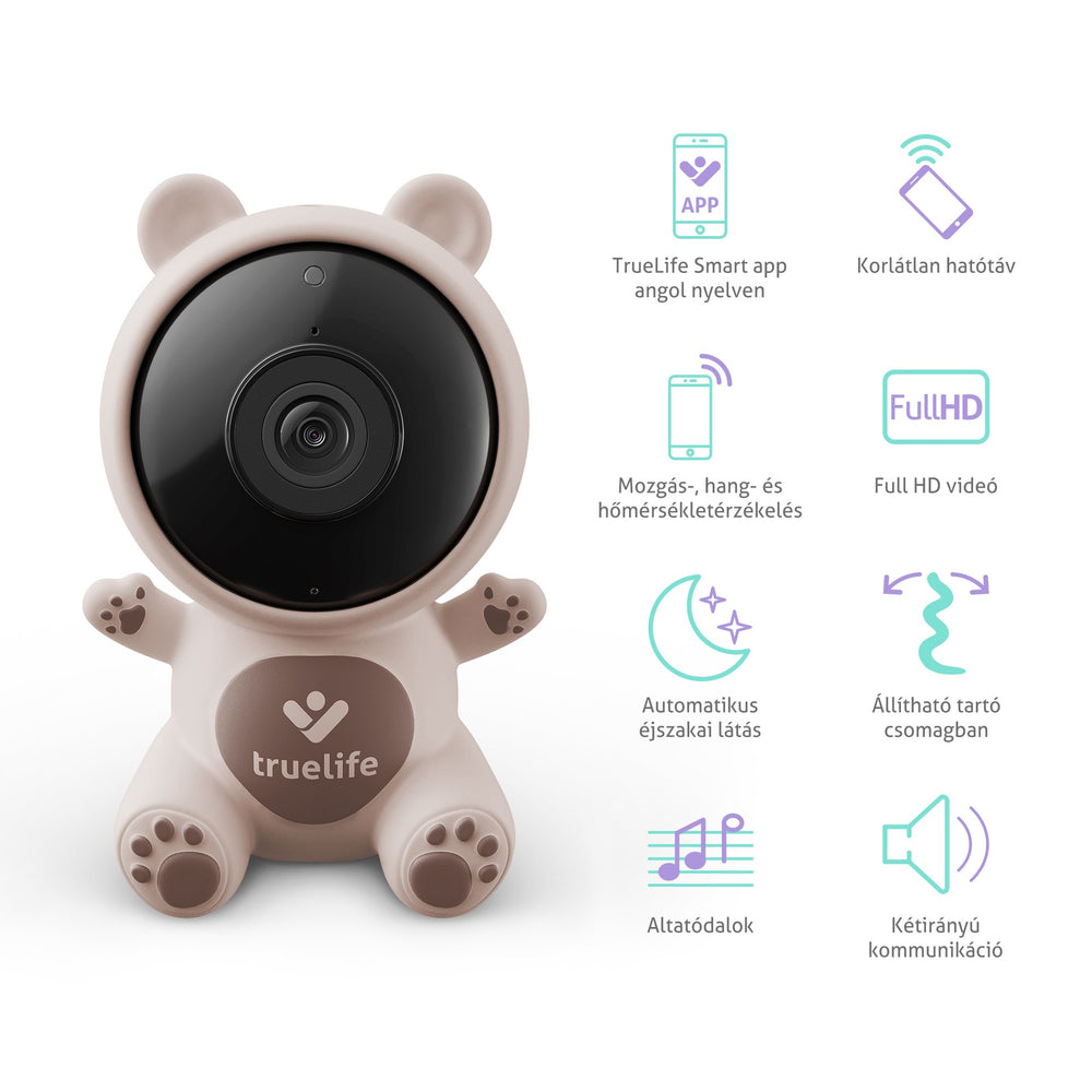 Medve alakú bébiőr kamerával, app vezérléssel, éjszakai látással és kétirányú kommunikációval.