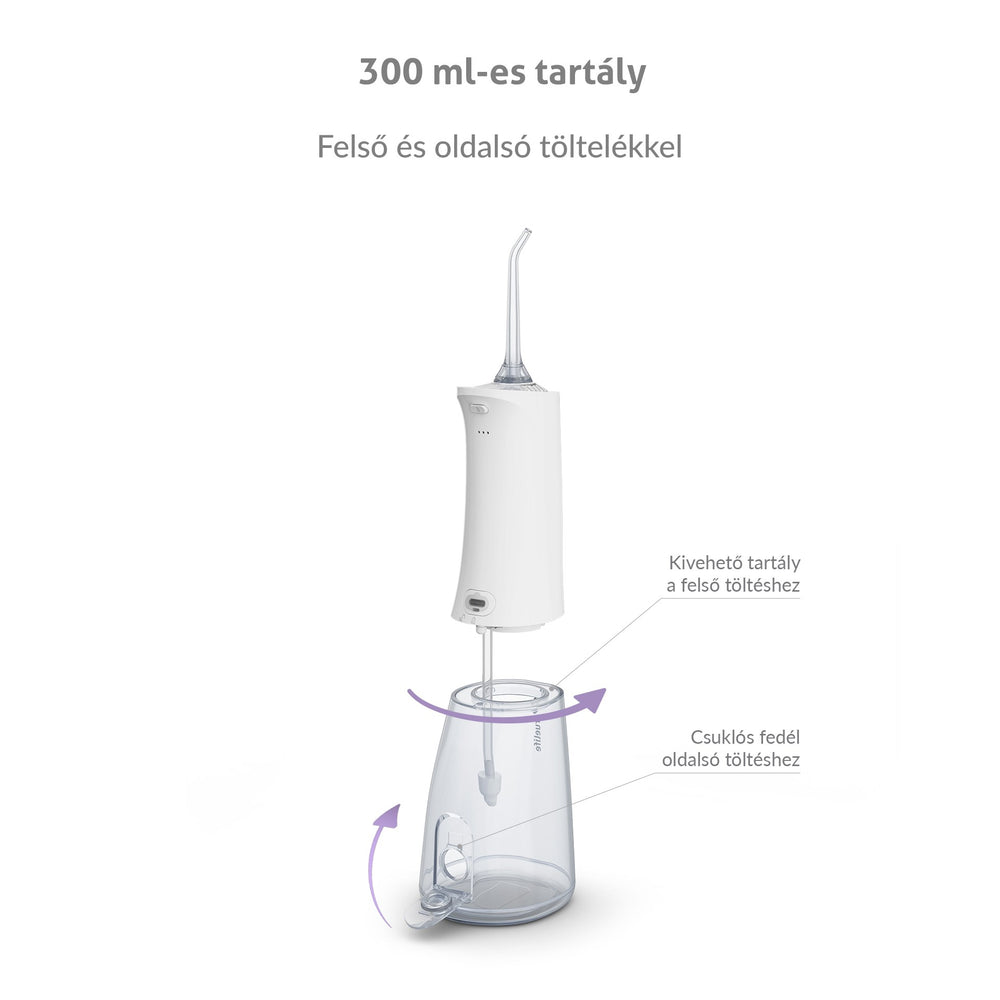Fehér szájzuhany levehető 300 ml-es víztartállyal.