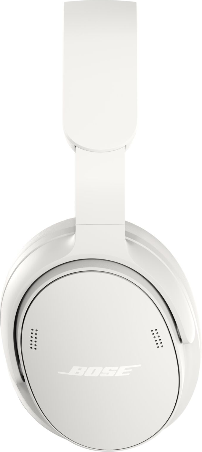 Weiße Bose Kopfhörer mit einem markanten, runden Ohrpolster und dem Bose-Logo.