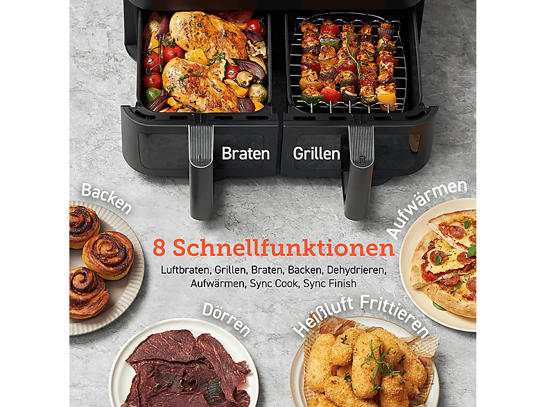 Cosori CAF-R901-AEUR Doppel-Heißluftfritteuse 4,25 l + 4,25 l, 1750 Watt, Schwarz — Foto 4 von 5