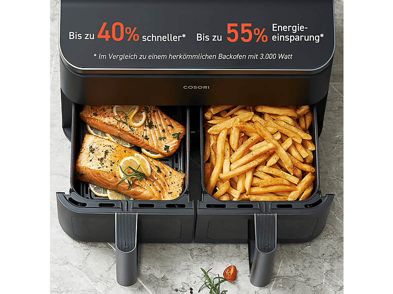 Cosori CAF-R901-AEUR Doppel-Heißluftfritteuse 4,25 l + 4,25 l, 1750 Watt, Schwarz — Foto 5 von 5