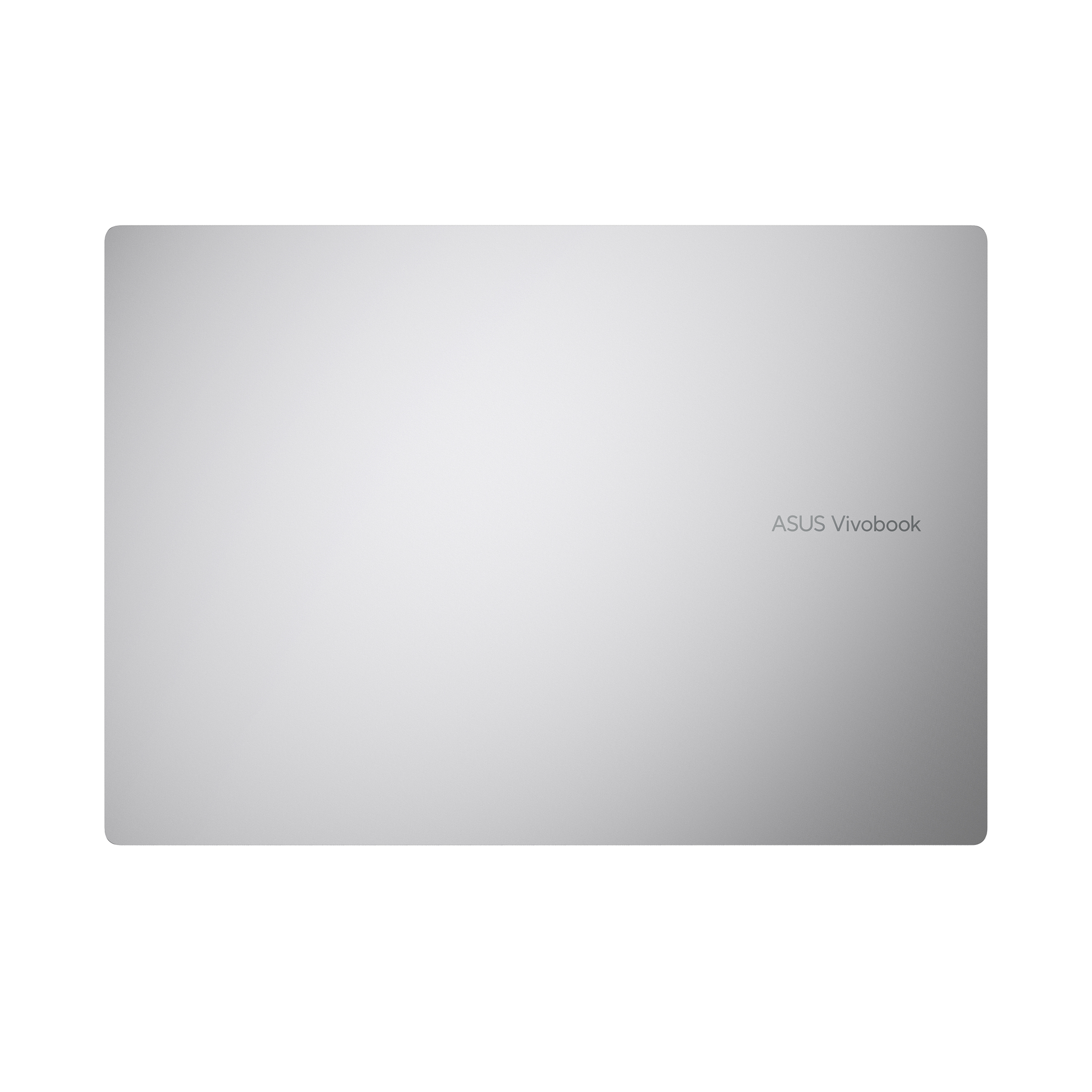 Beyaz zeminde kapalı gümüş ASUS Vivobook dizüstü bilgisayar.