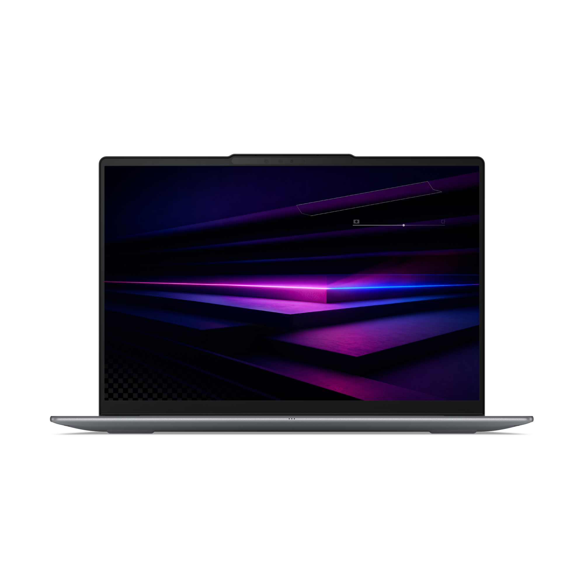 Ein Laptop mit einem abstrakten, neonfarbenen Hintergrund.