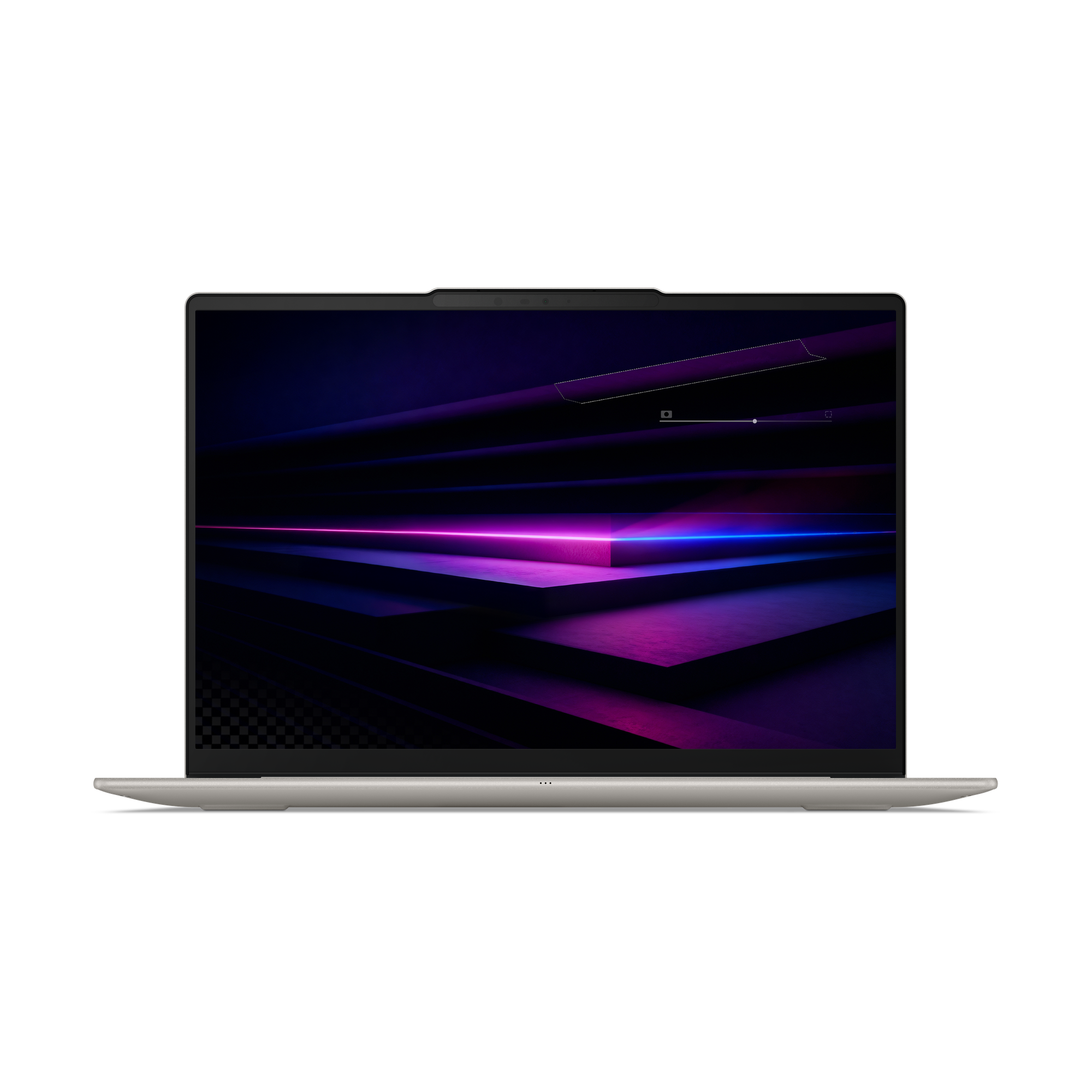 Ein geöffneter Laptop mit einem abstrakten, neonfarbenen Hintergrund auf dem Bildschirm.