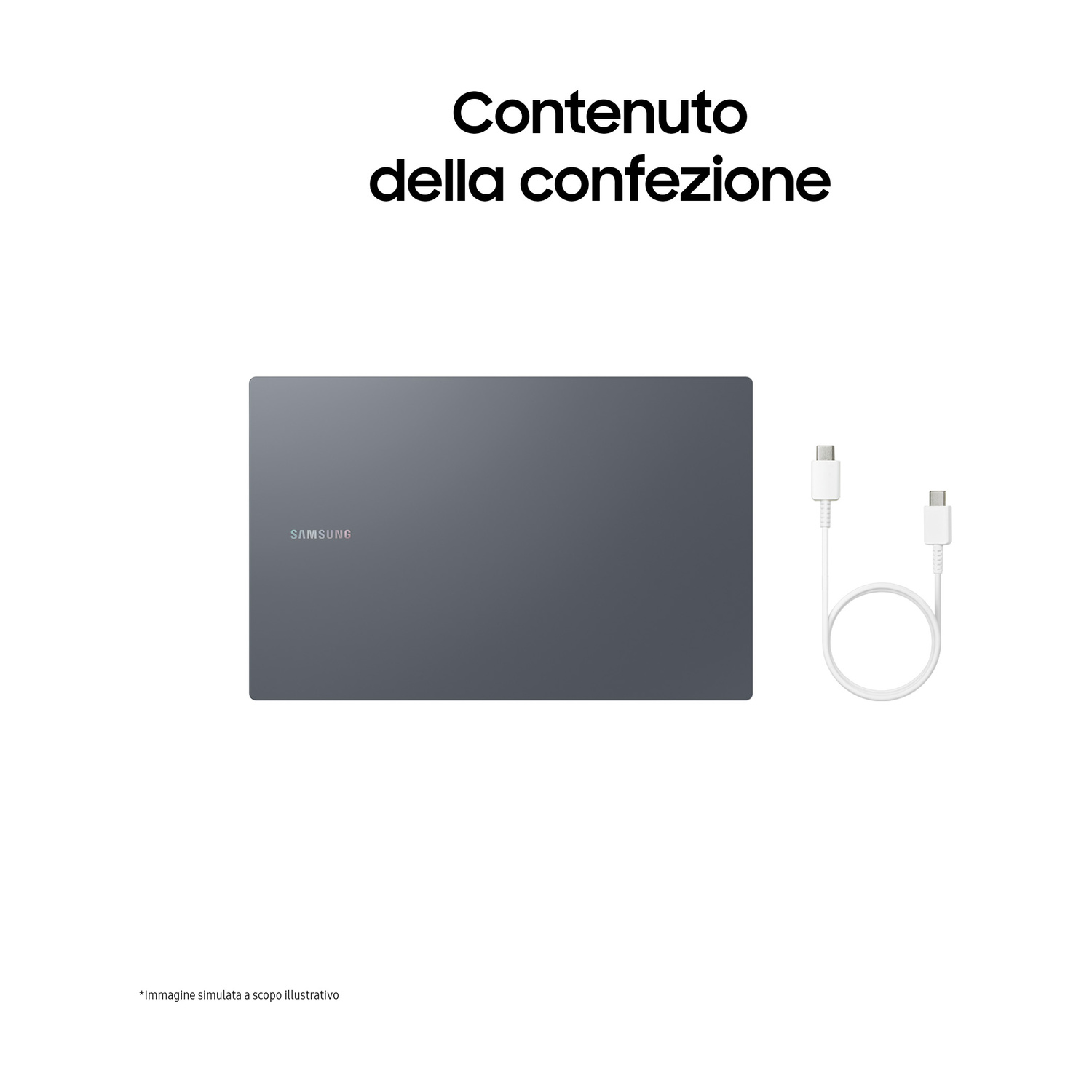 Tablet Samsung grigio con cavo USB-C bianco