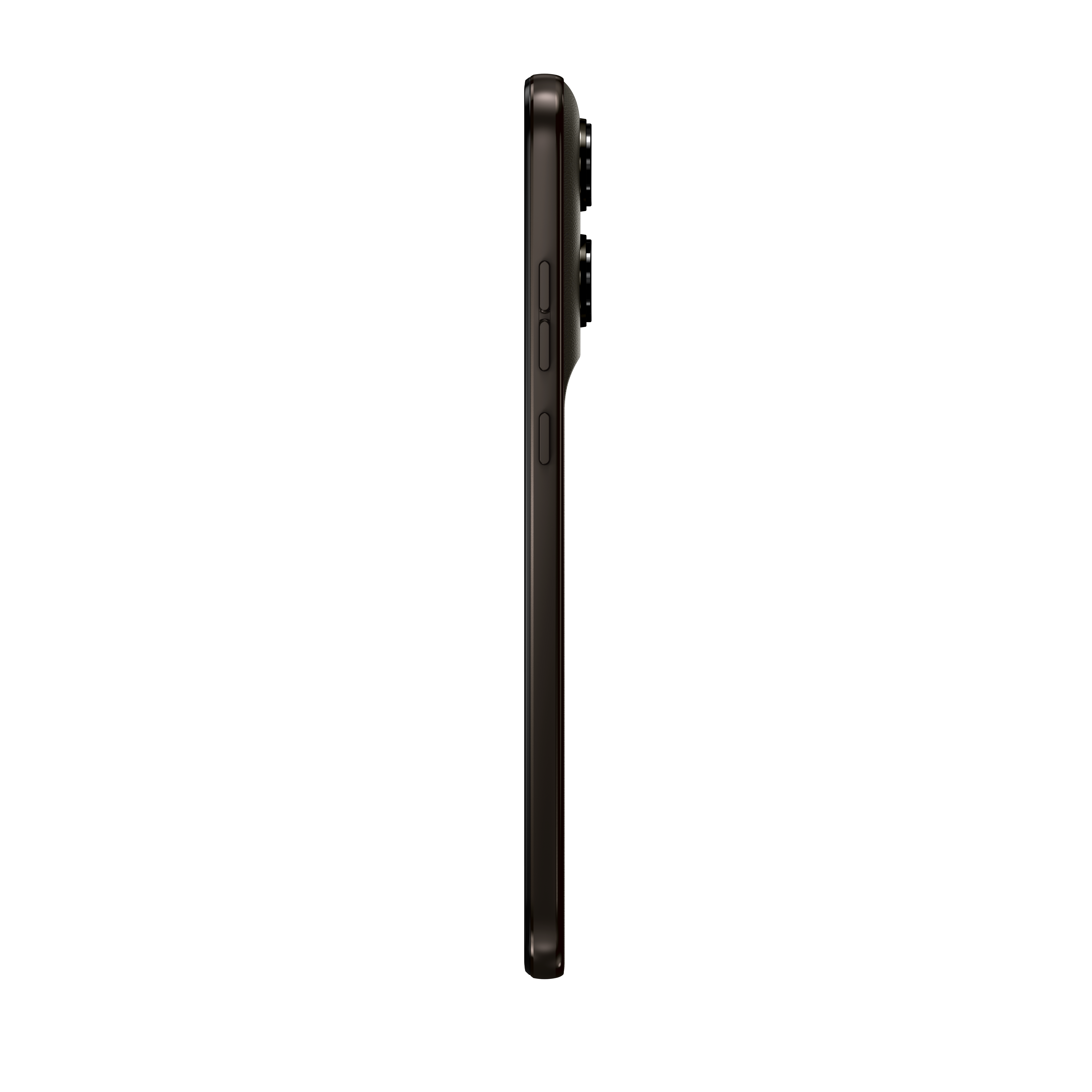 Dunkle Handy-Seite mit Kameras und Knöpfen auf schwarzem Hintergrund.