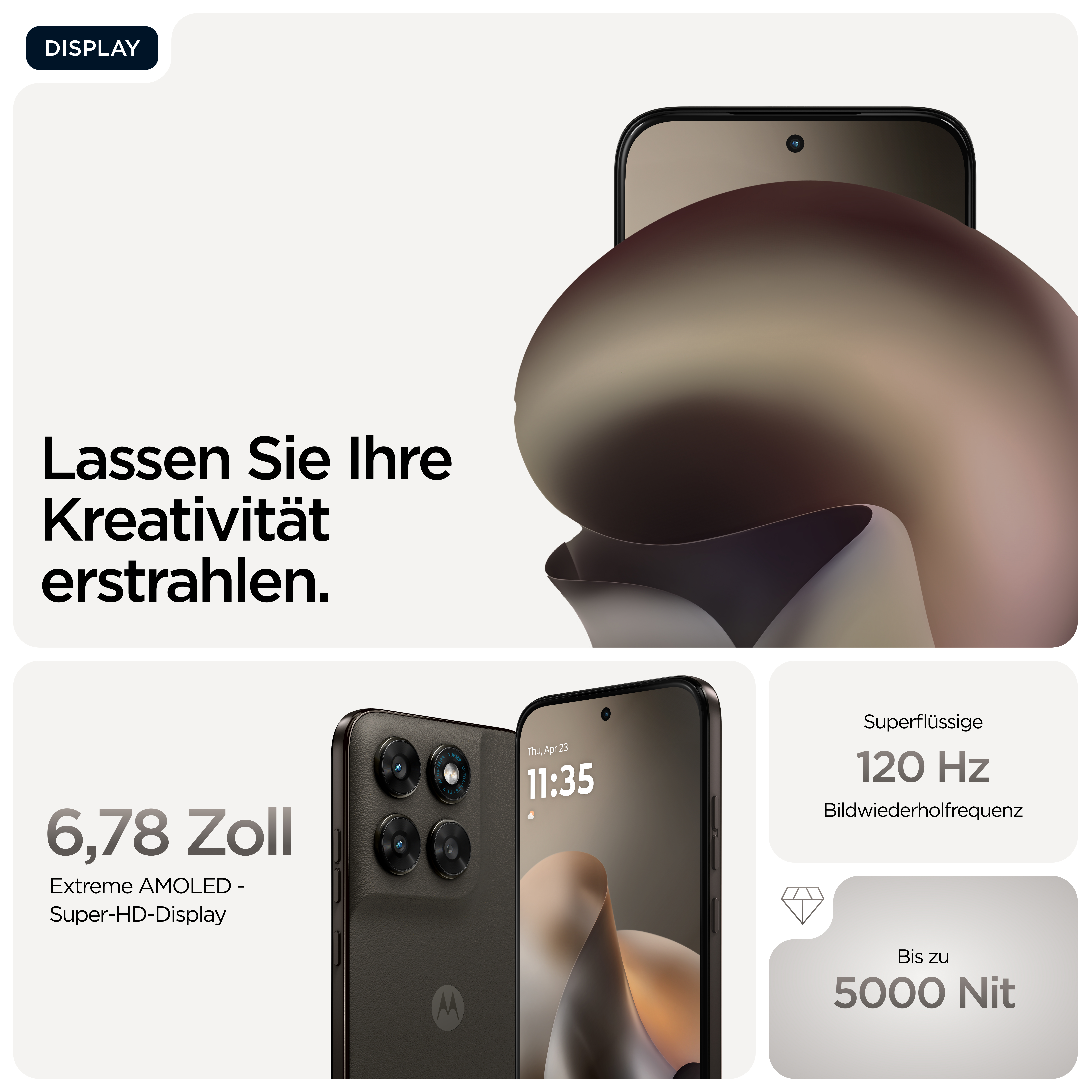 Ein Smartphone mit 6,78 Zoll Extreme AMOLED-Display, 120 Hz und 5000 Nits.