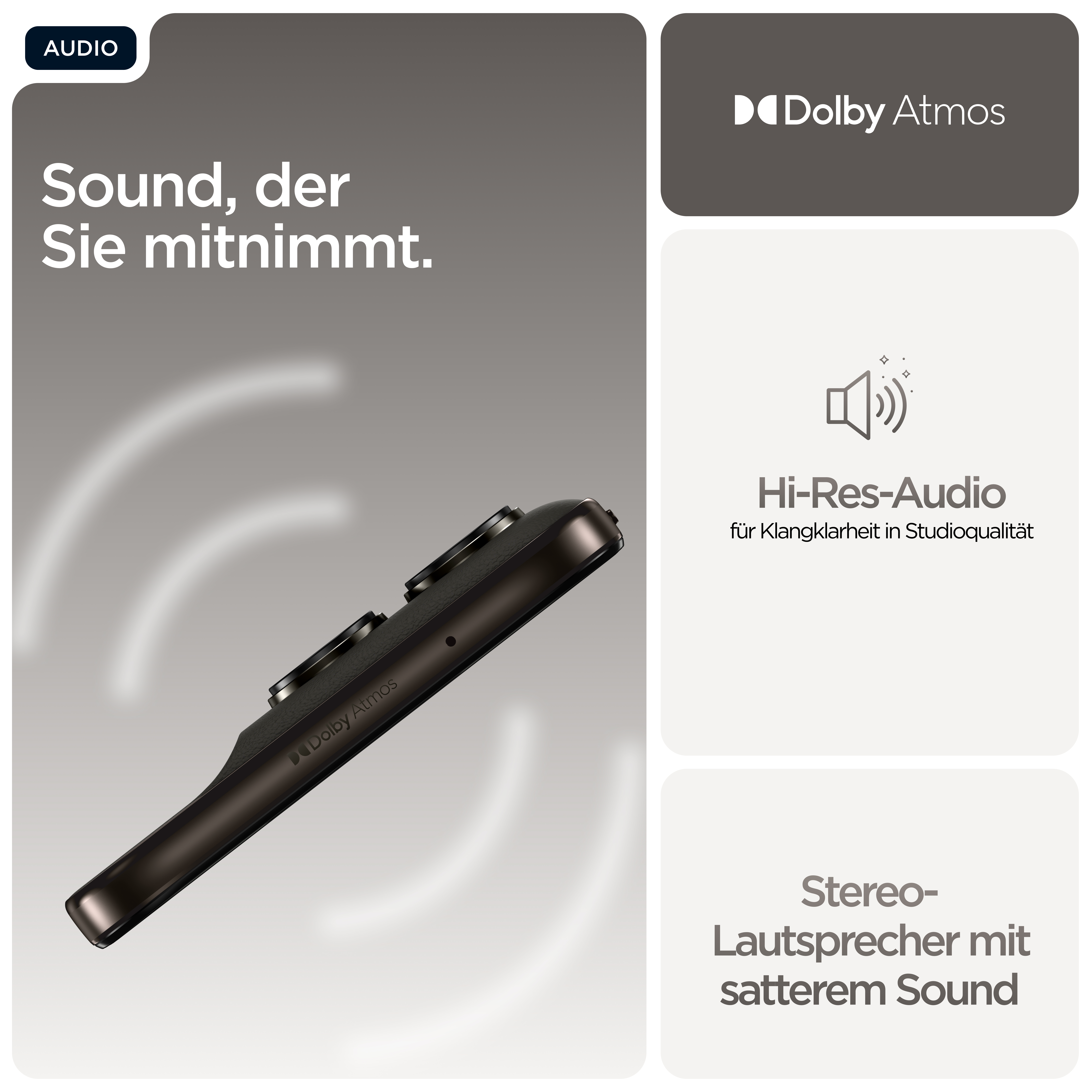 Ein Smartphone mit Dolby Atmos und Hi-Res-Audio für Studioqualität.