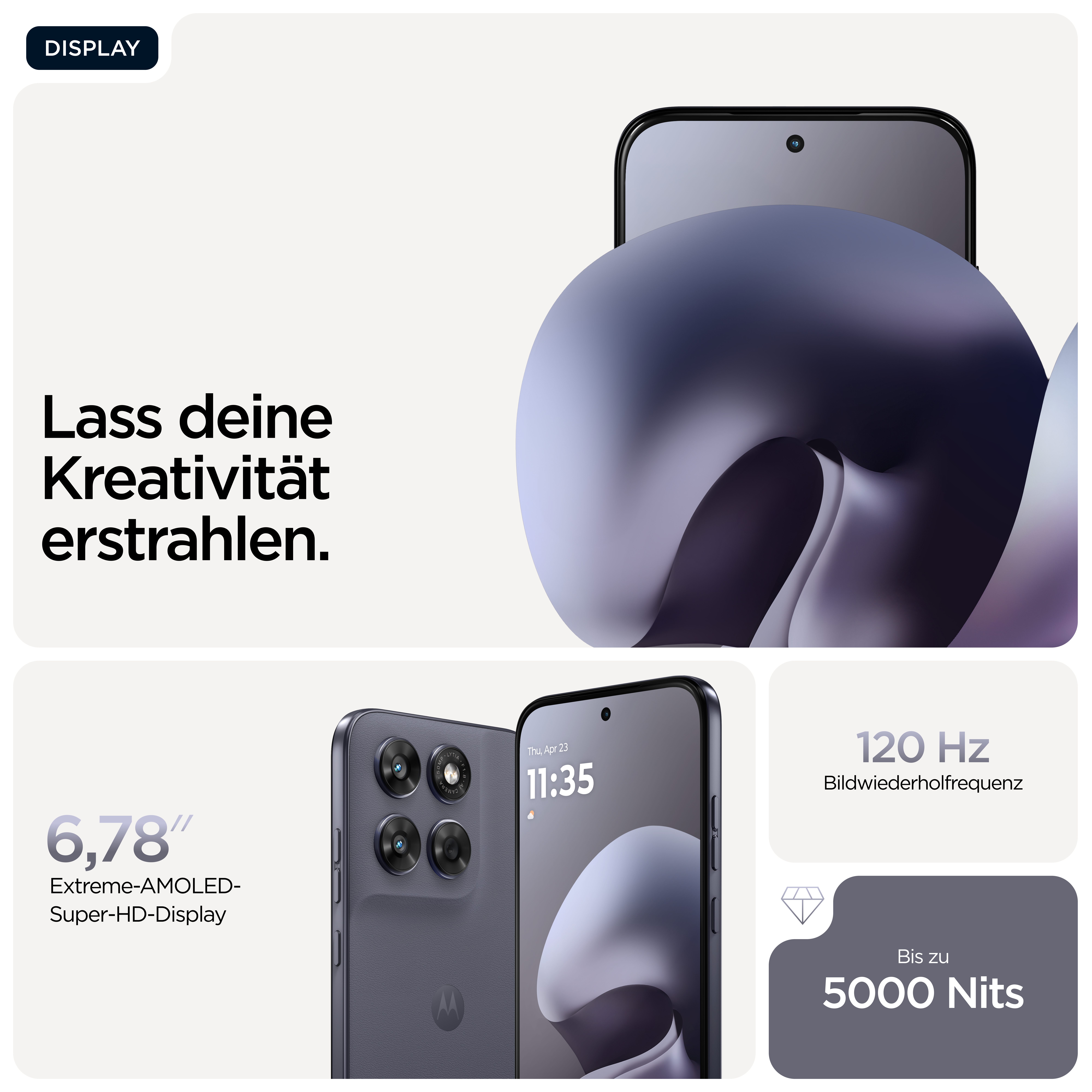 Ein Smartphone mit einem großen Display, das Kreativität hervorhebt.