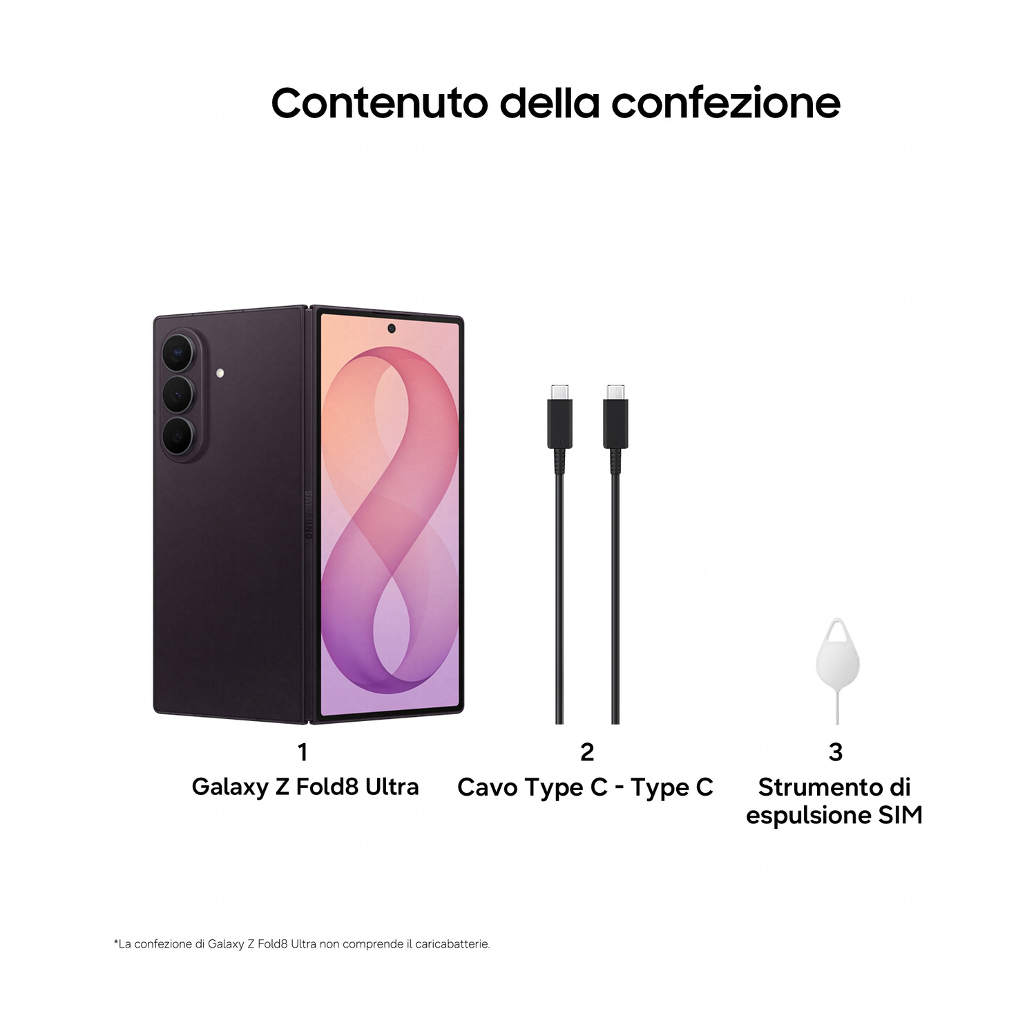 Contenuto della confezione: Telefono pieghevole viola, due cavi USB-C, strumento SIM.