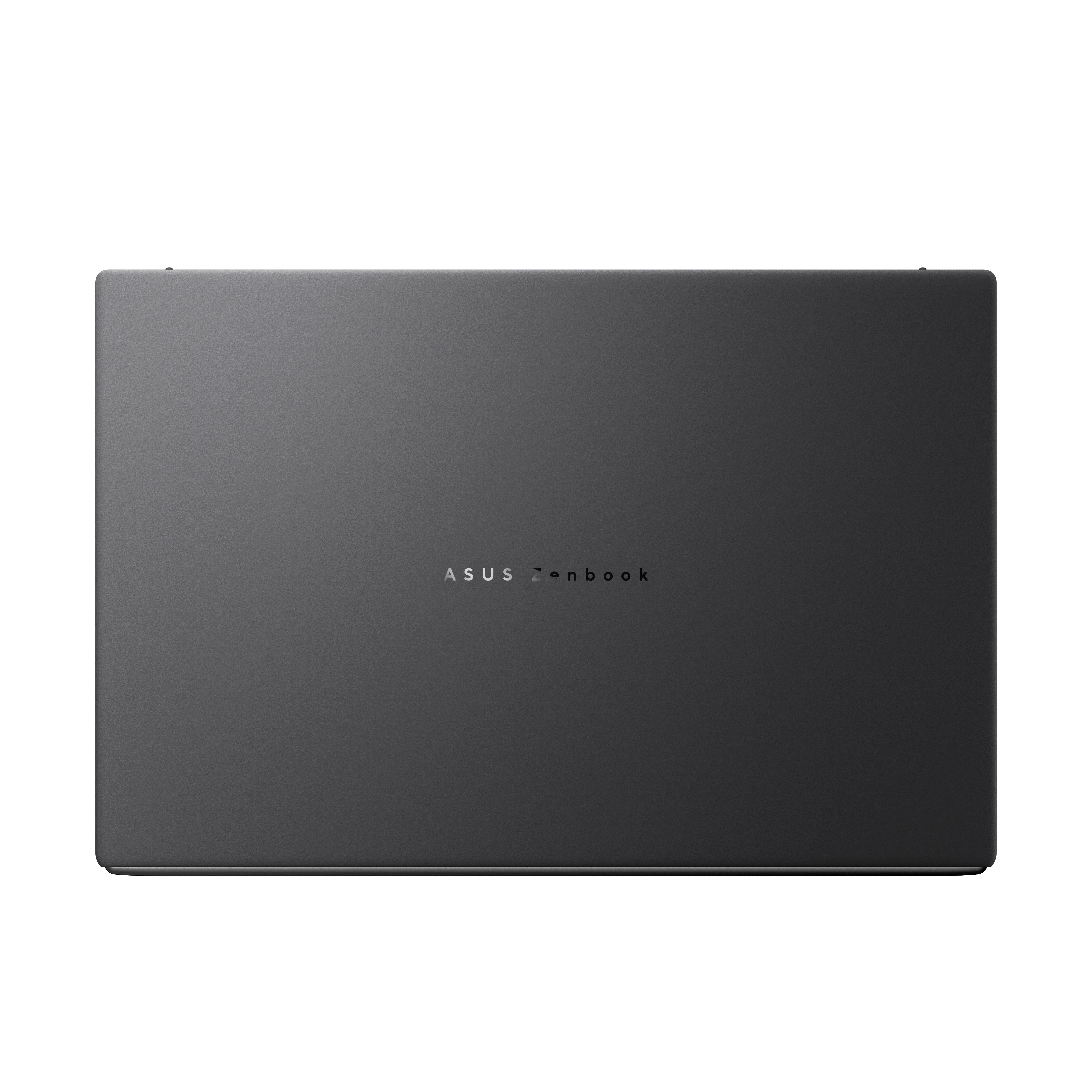Kapalı koyu gri Asus Zenbook dizüstü bilgisayar üstten görünüm.