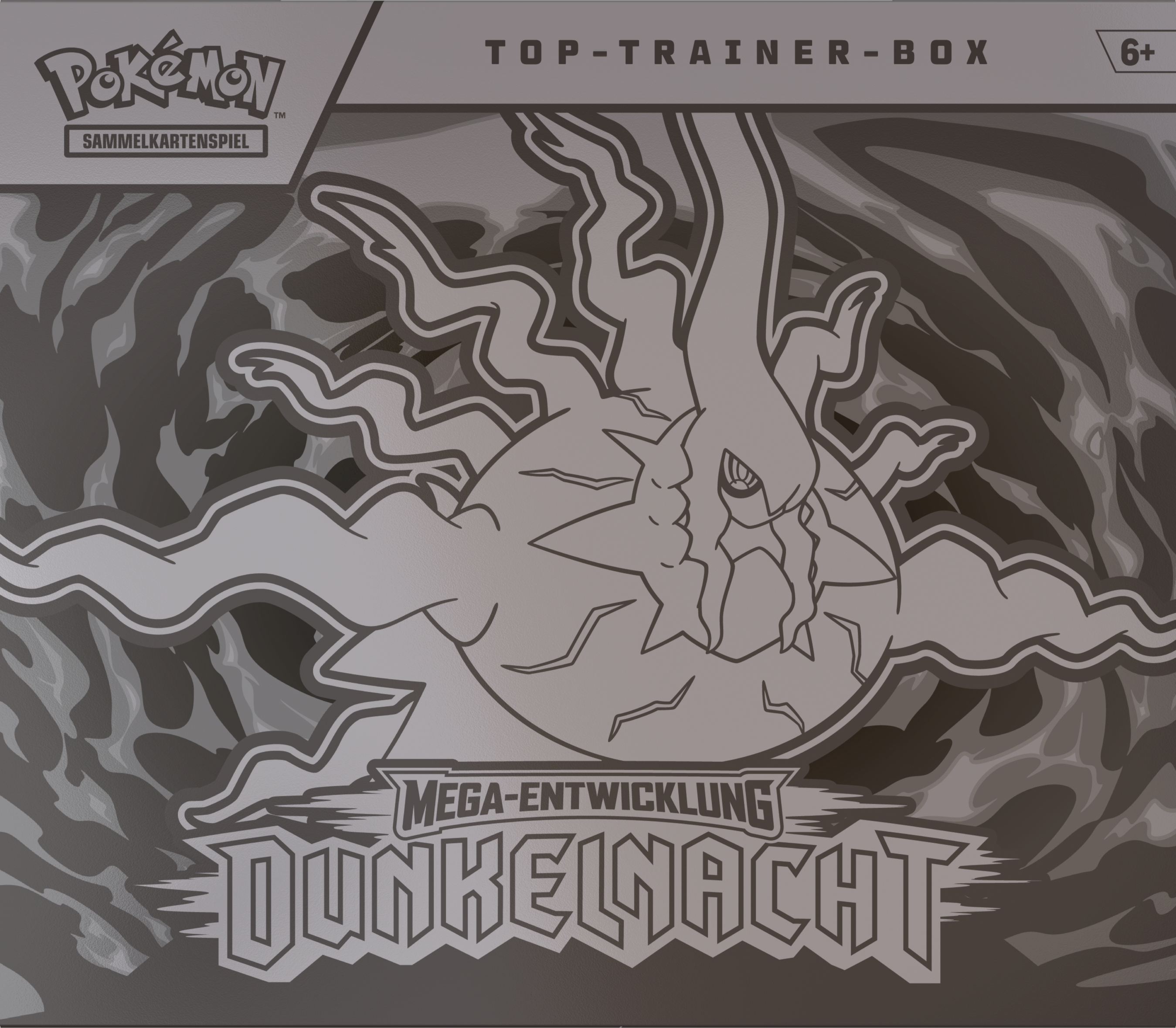 Pokemon Top-Trainer-Box mit Dunkelheit-Motiv und 6+ Alterseinstufung.
