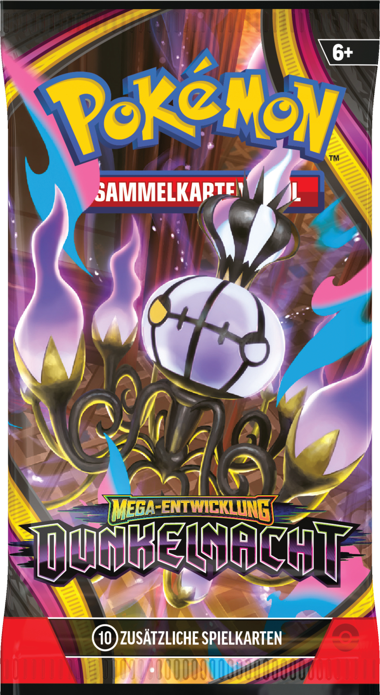 Pokemon Sammelkarten "Dunkelheit" Packung mit einem Geist-Pokemon und Flammen.