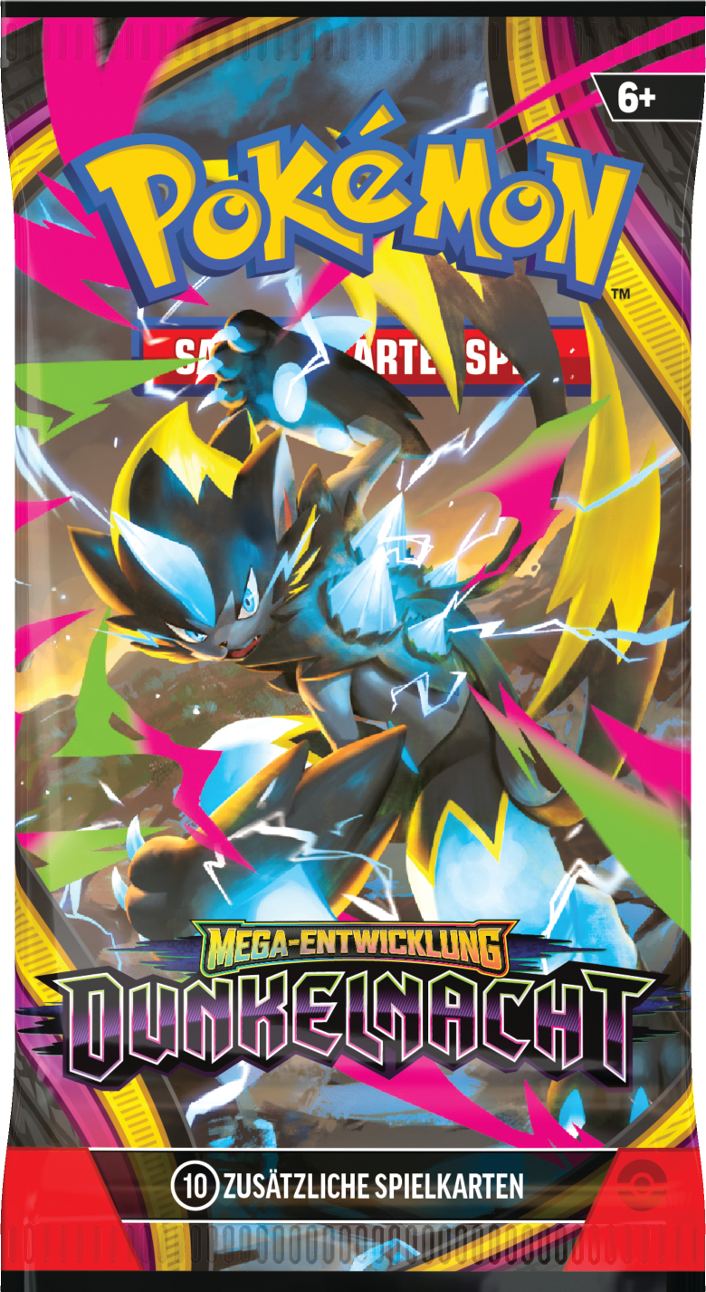 Pokemon Sammelkartenspiel "Dunkle Nacht" mit Zeraora und "Mega-Entwicklung".