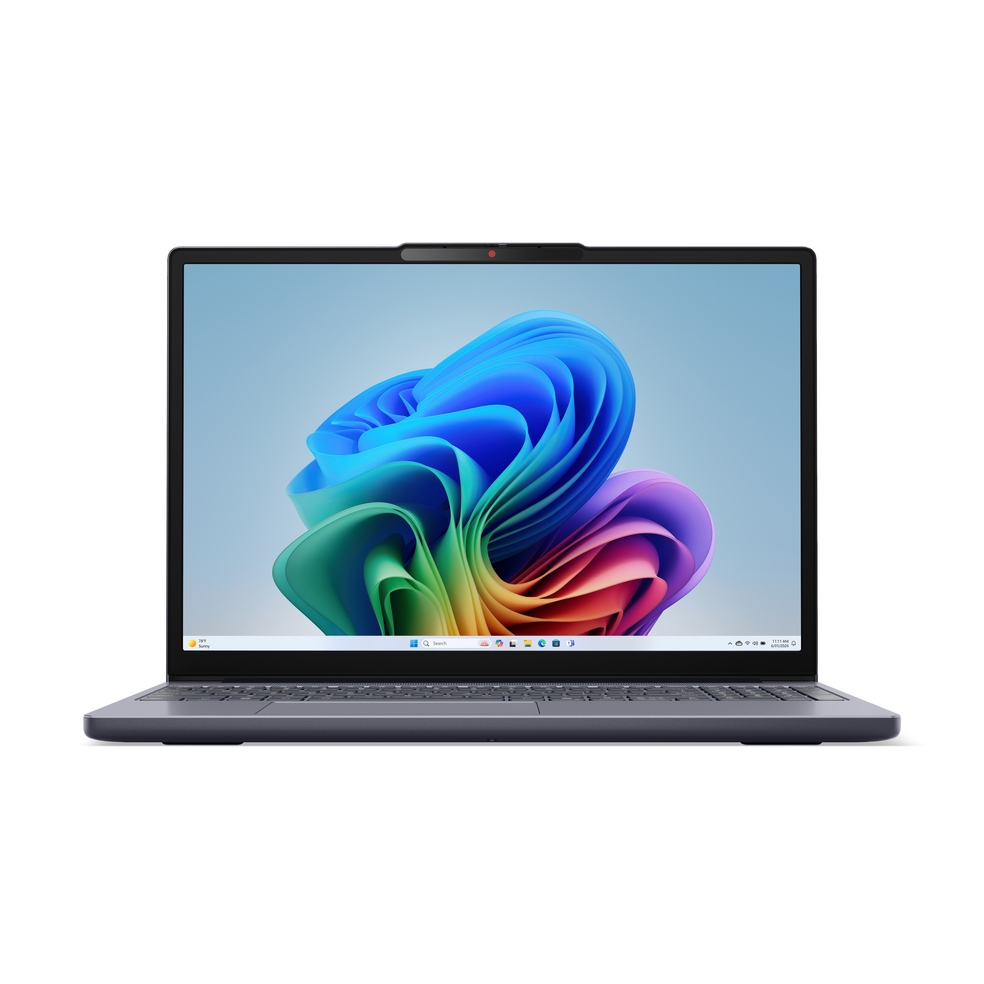 Un laptop chiuso che mostra uno sfondo colorato sul suo schermo.