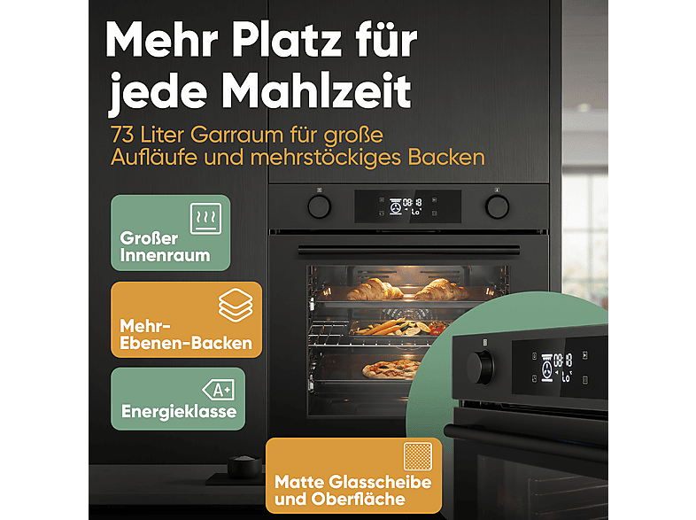 Bomann EBO 7913 Backofen (73 l, Schwarz-Matt, 595 mm breit, A) — Foto 2 von 5