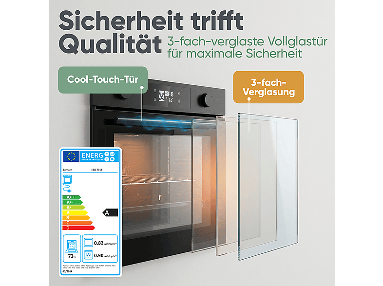 Bomann EBO 7913 Backofen (73 l, Schwarz-Matt, 595 mm breit, A) — Foto 5 von 5