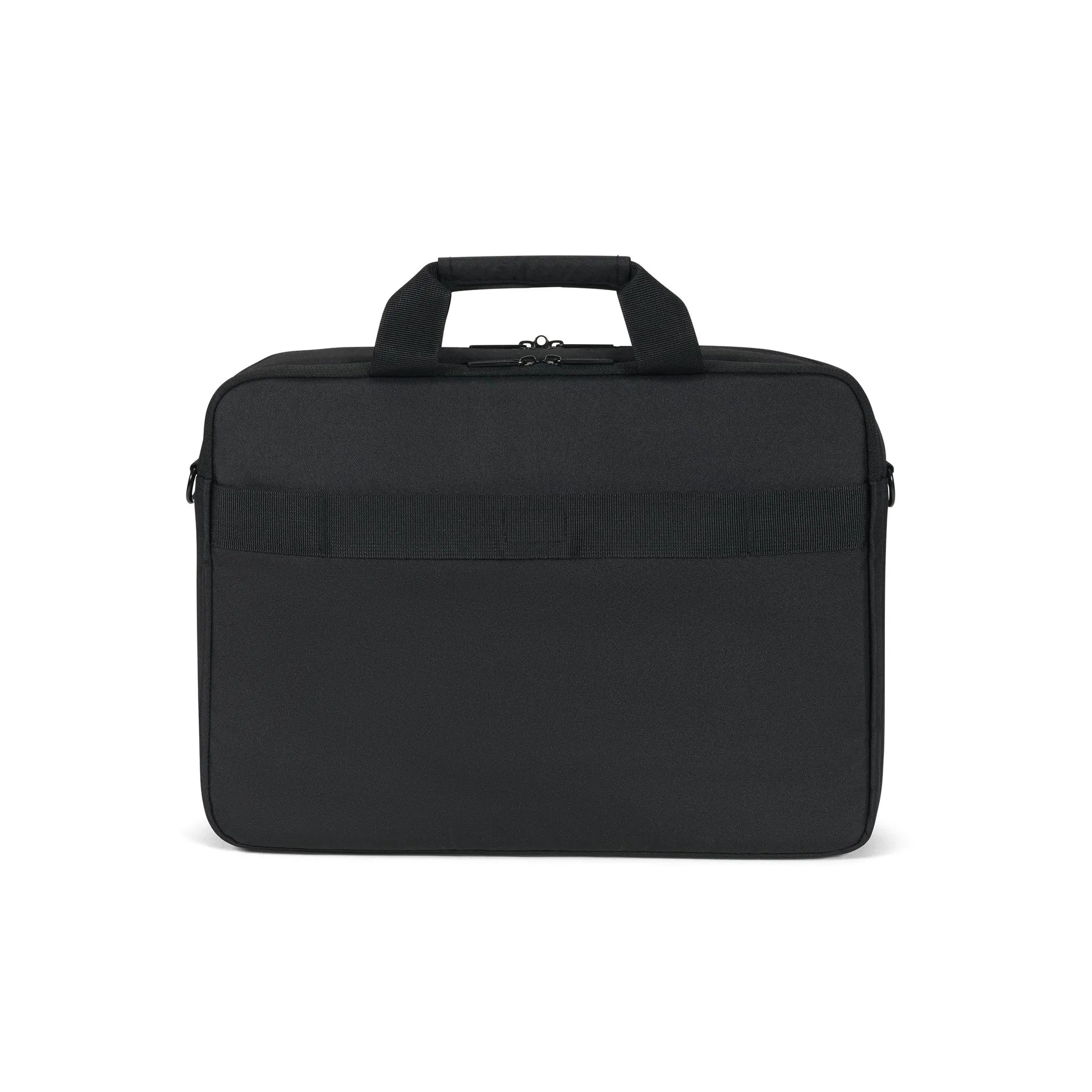 Fekete laptop táska fogantyúval és cipzárral.