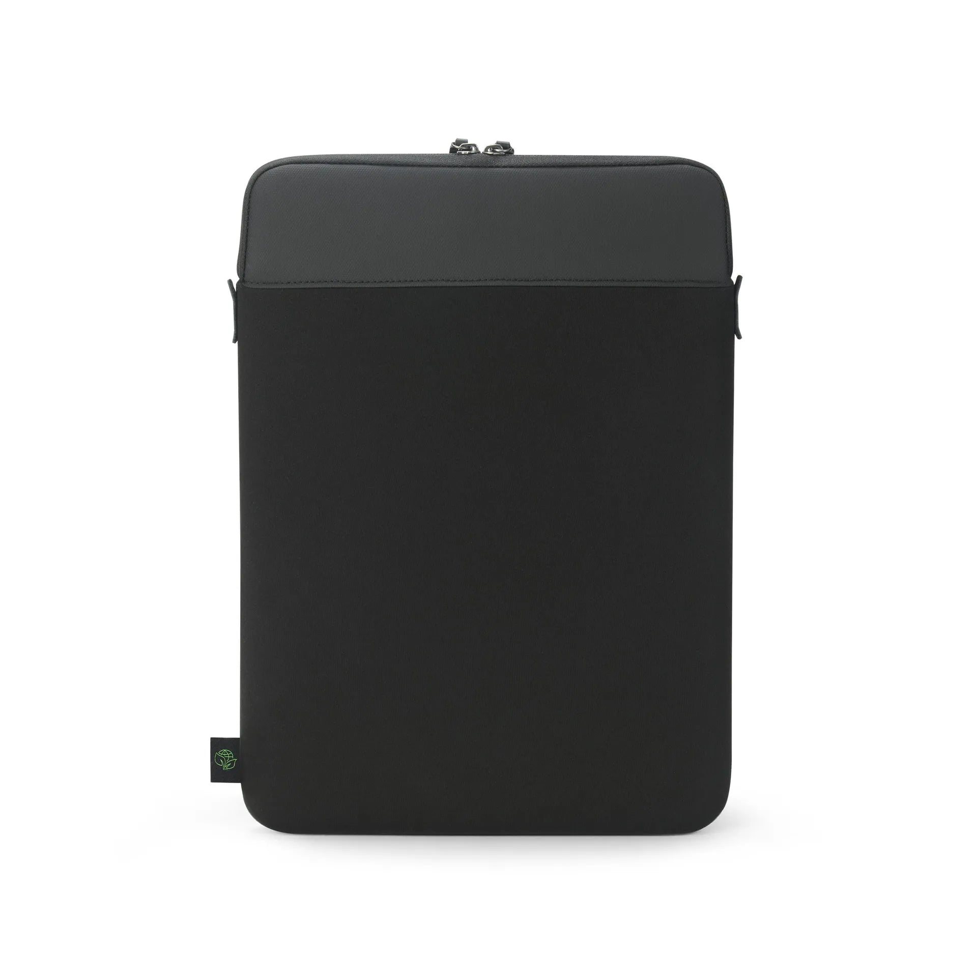Fekete laptop tok szürke felső résszel és cipzárral.