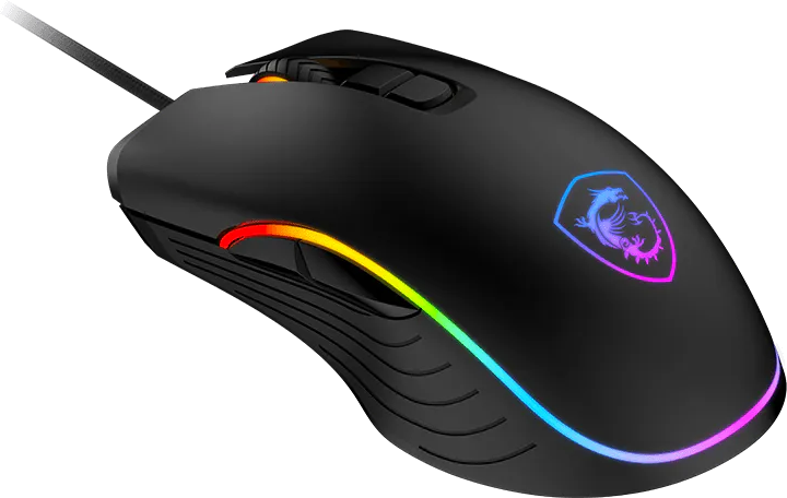 Fekete gamer egér RGB világítással és sárkány logóval.