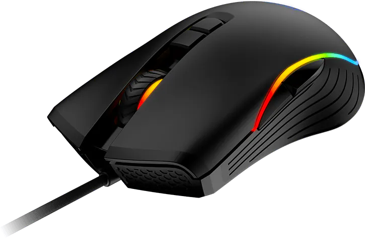 Fekete gamer egér RGB világítással a széleken és a görgetőkeréken.