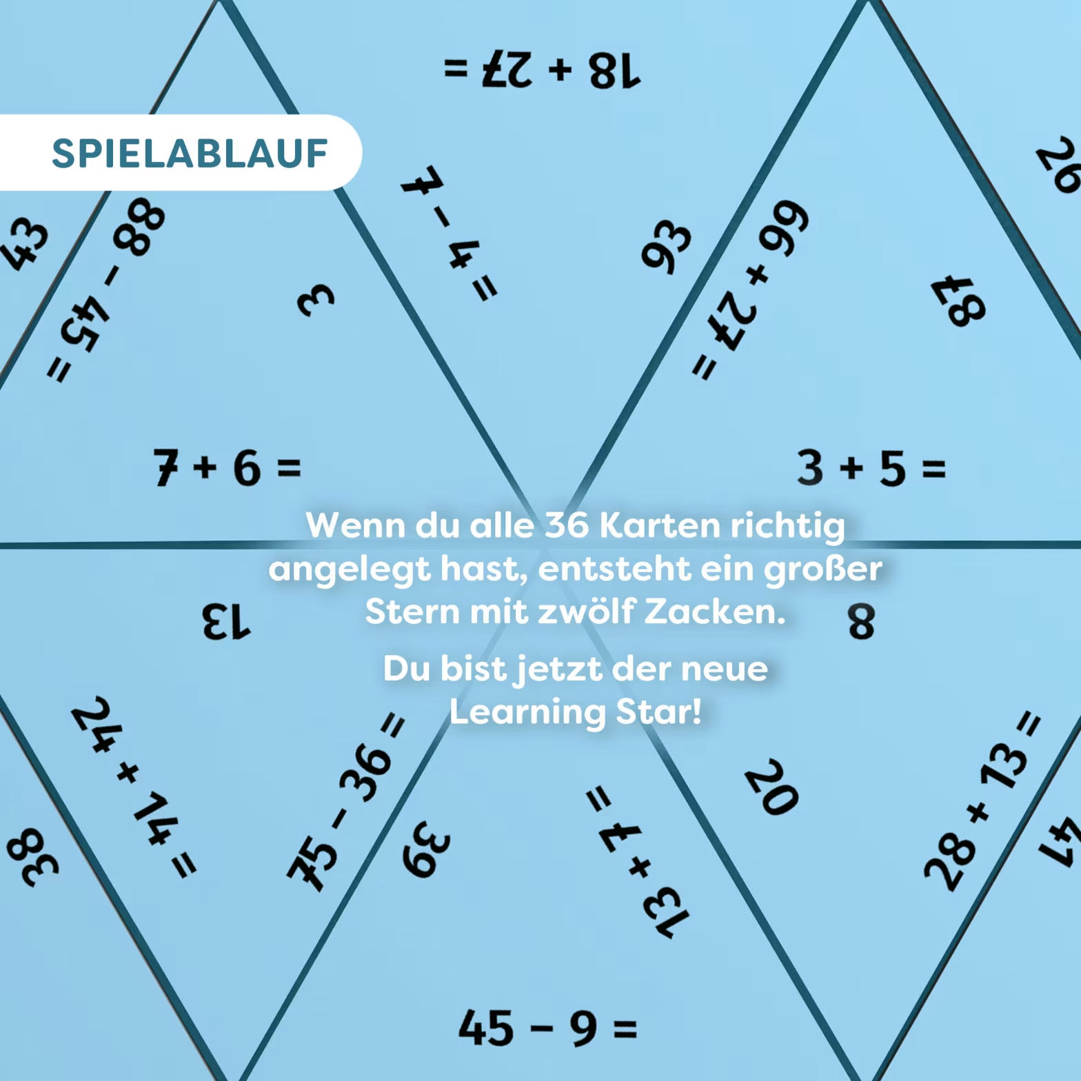 Számokat és egyenleteket tartalmazó játék, amely csillagot alkot.