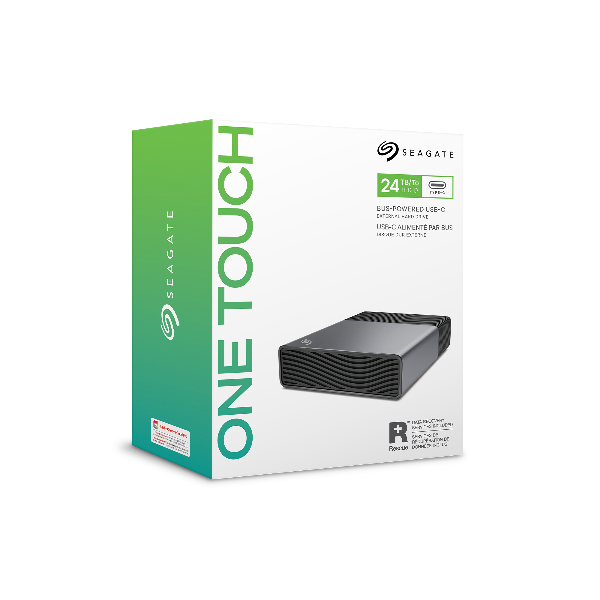 Seagate One Touch externe Festplatte mit 24 TB, USB-C, silber/grau.
