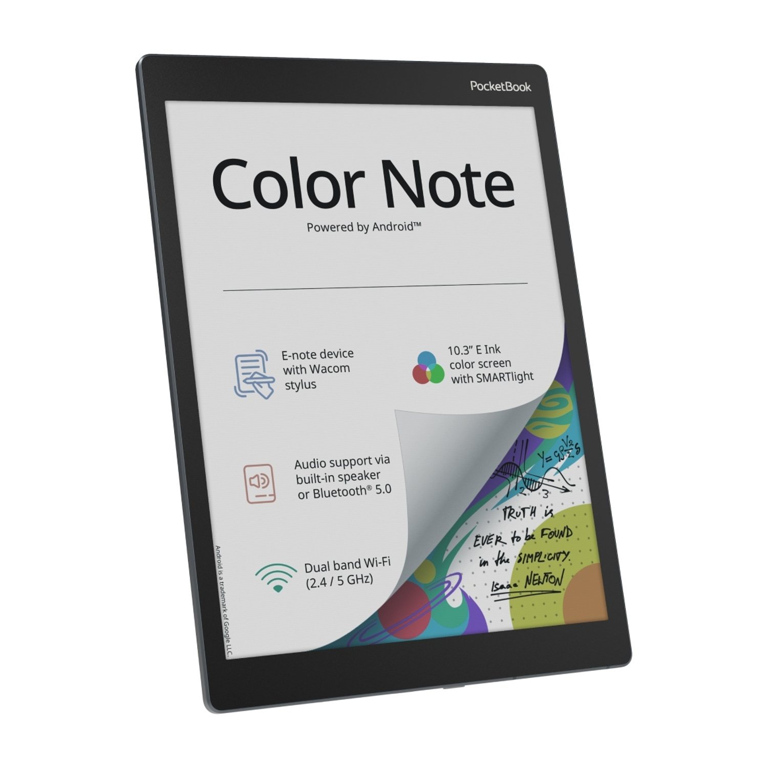 E-reader PocketBook Color Note con stilo, schermo a colori E Ink da 10,3", audio, Wi-Fi.