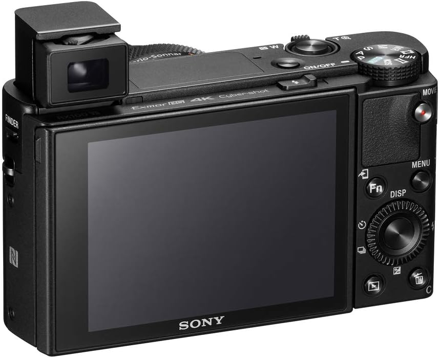 Katlanabilir vizörlü ve LCD ekranlı siyah Sony Cyber-shot dijital kameranın arka görünümü.