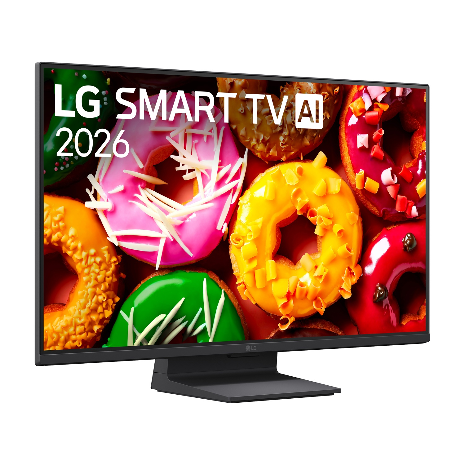 LG Smart TV AI 2026 visualizzato con ciambelle colorate sullo schermo.