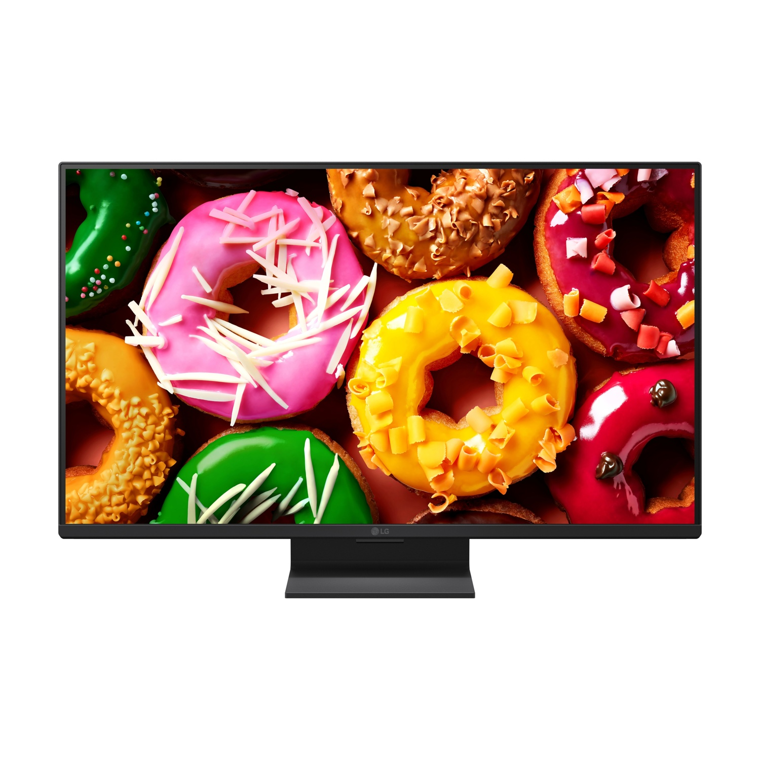 Un monitor mostra ciambelle colorate glassate con codette e glassa.