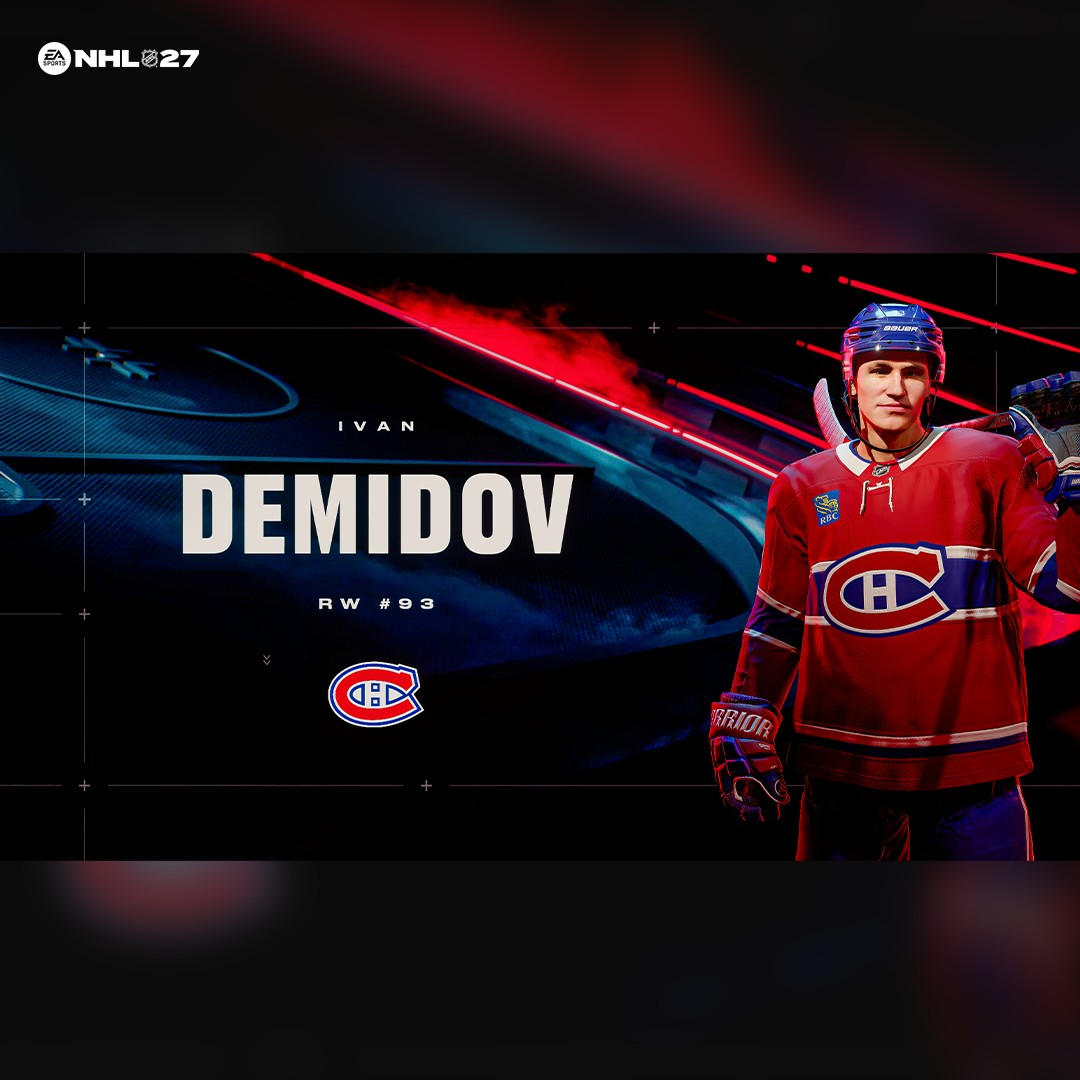 Eishockeyspieler Ivan Demidov in rotem Trikot mit Montreal Canadiens Logo.