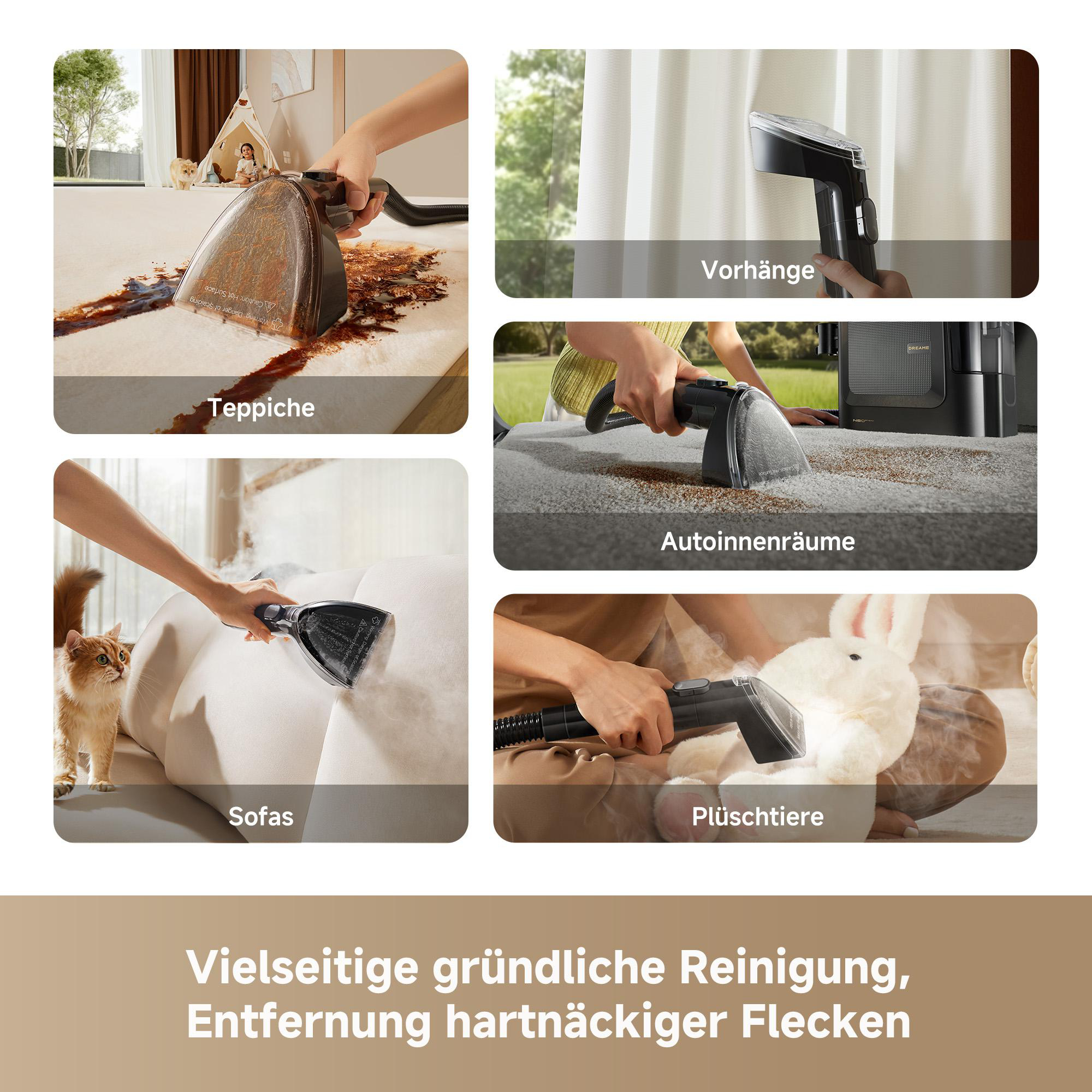 Gerät reinigt Teppiche, Sofas, Vorhänge, Autoinnenräume und Plüschtiere.