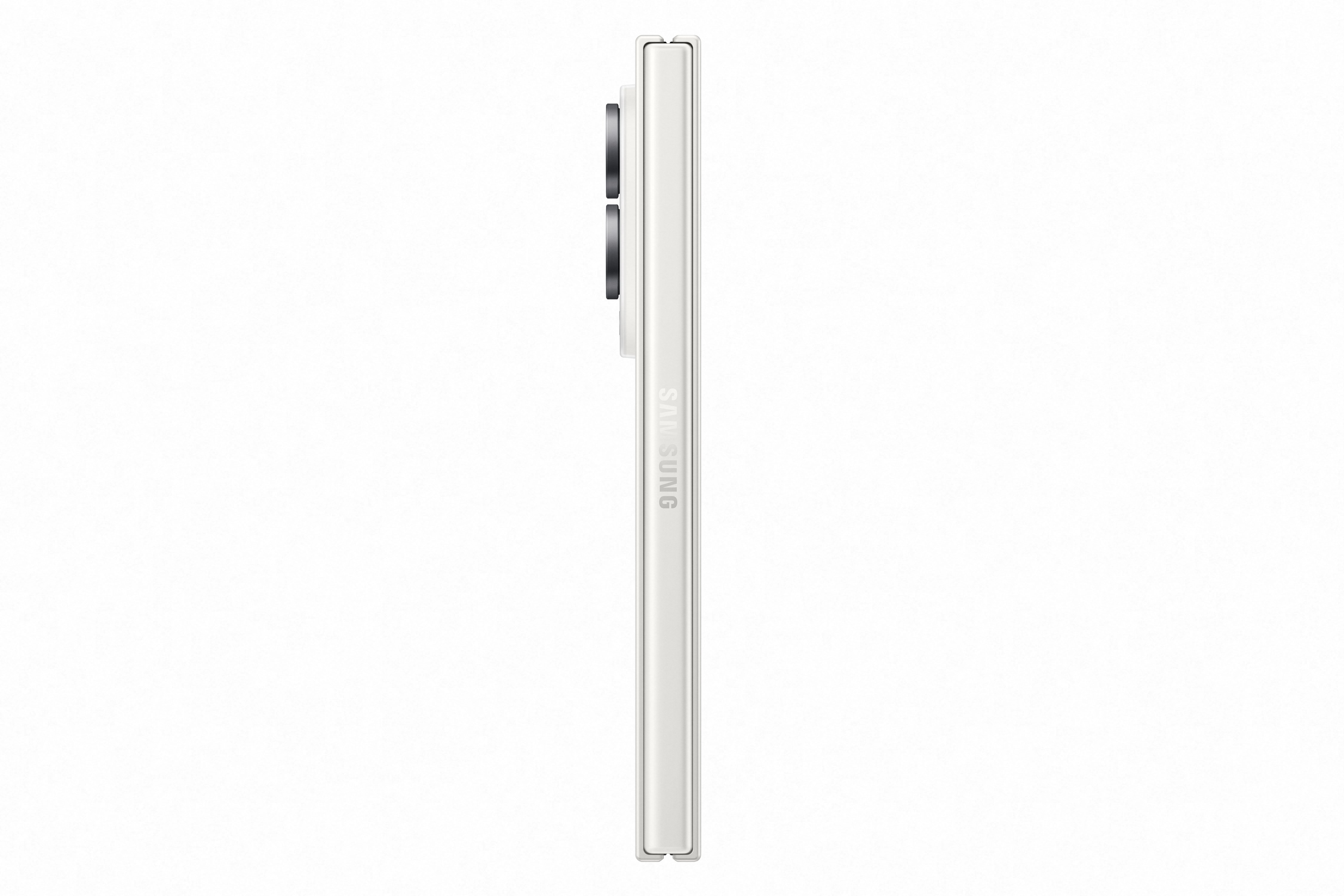Weiße Samsung Handy-Seite mit zwei Kameralinsen und Logo.