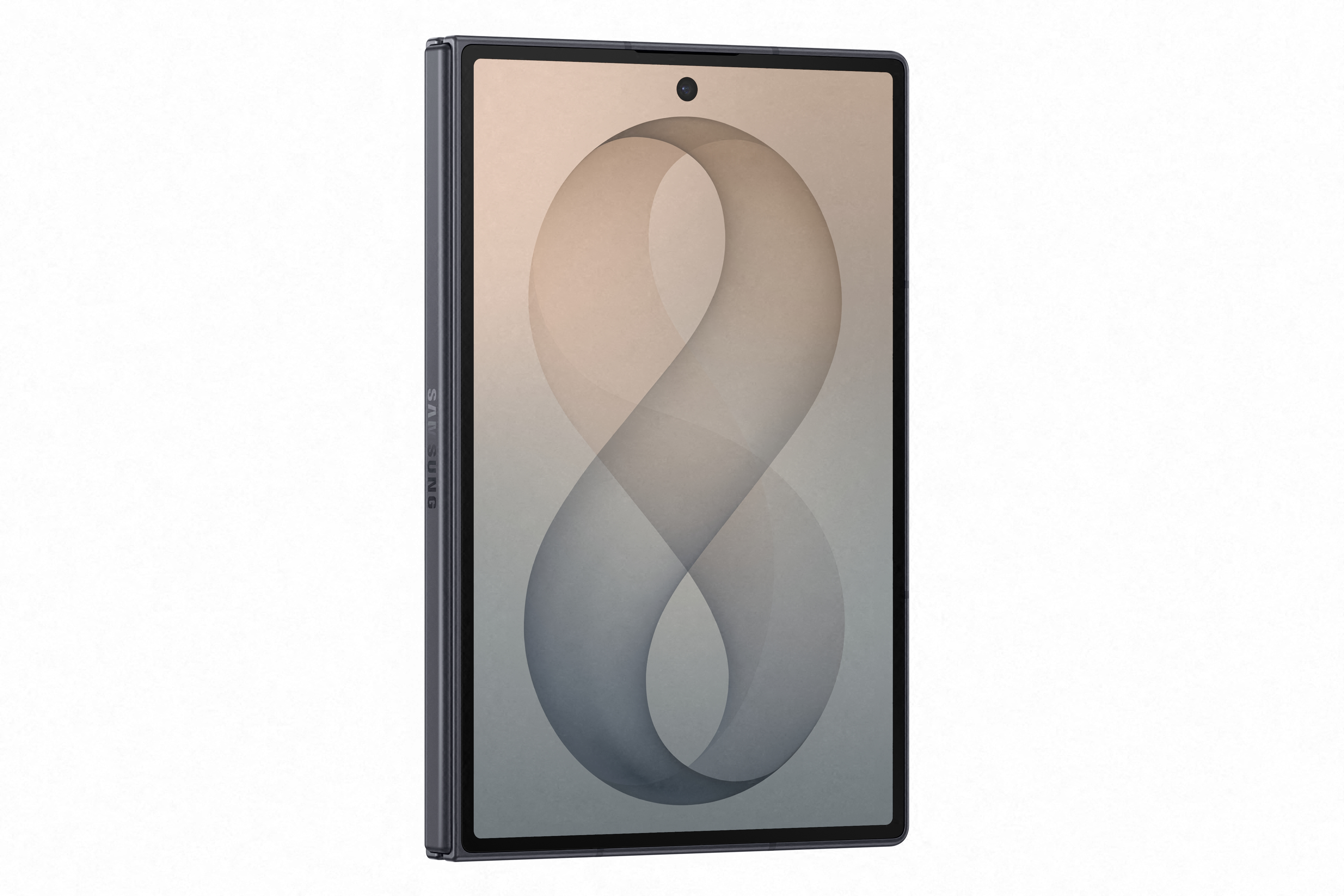 Ein dunkles Tablet mit einem stilisierten "8" auf dem Bildschirm.