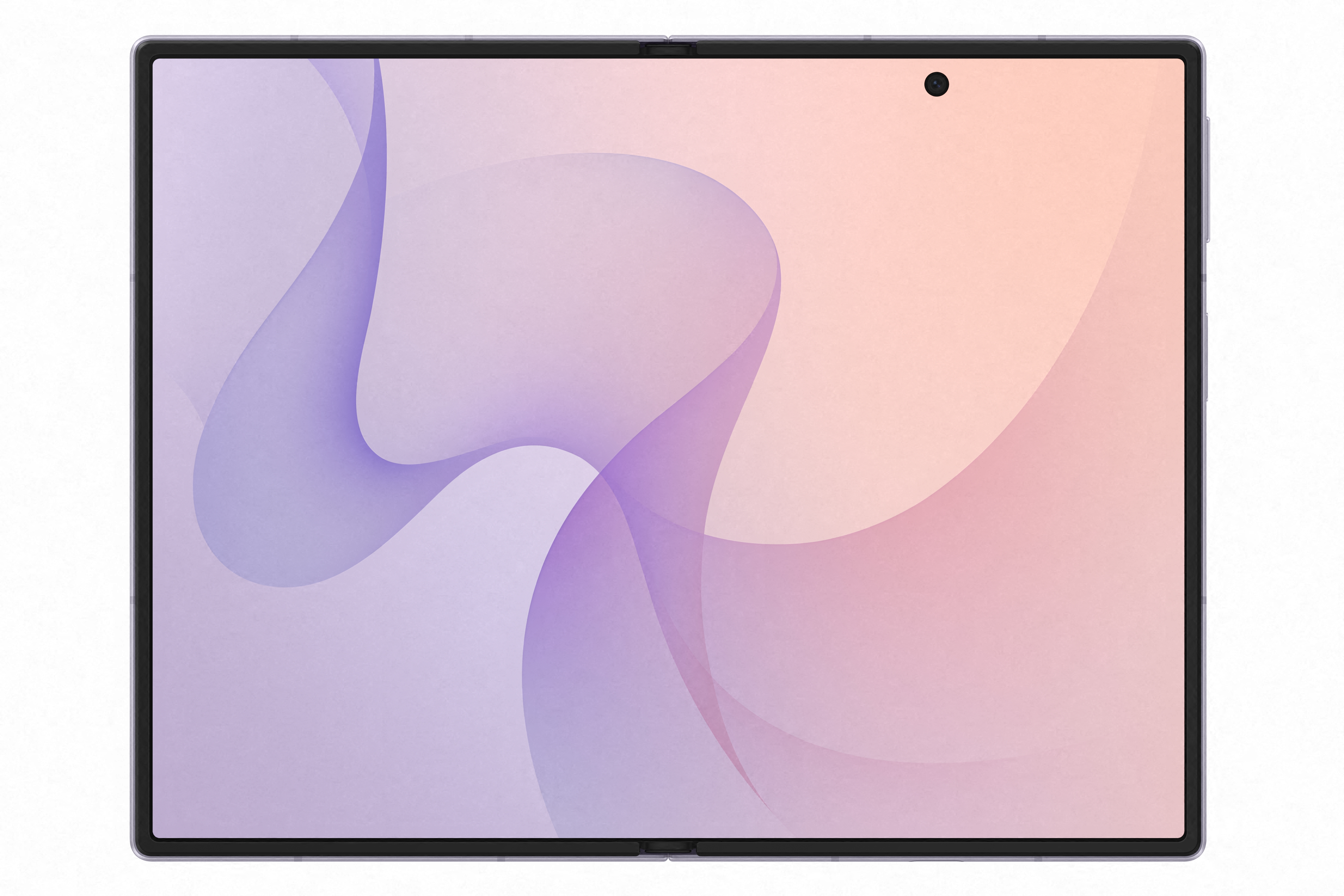 Ein modernes Tablet mit fließenden lila und rosa Mustern auf dem Bildschirm.