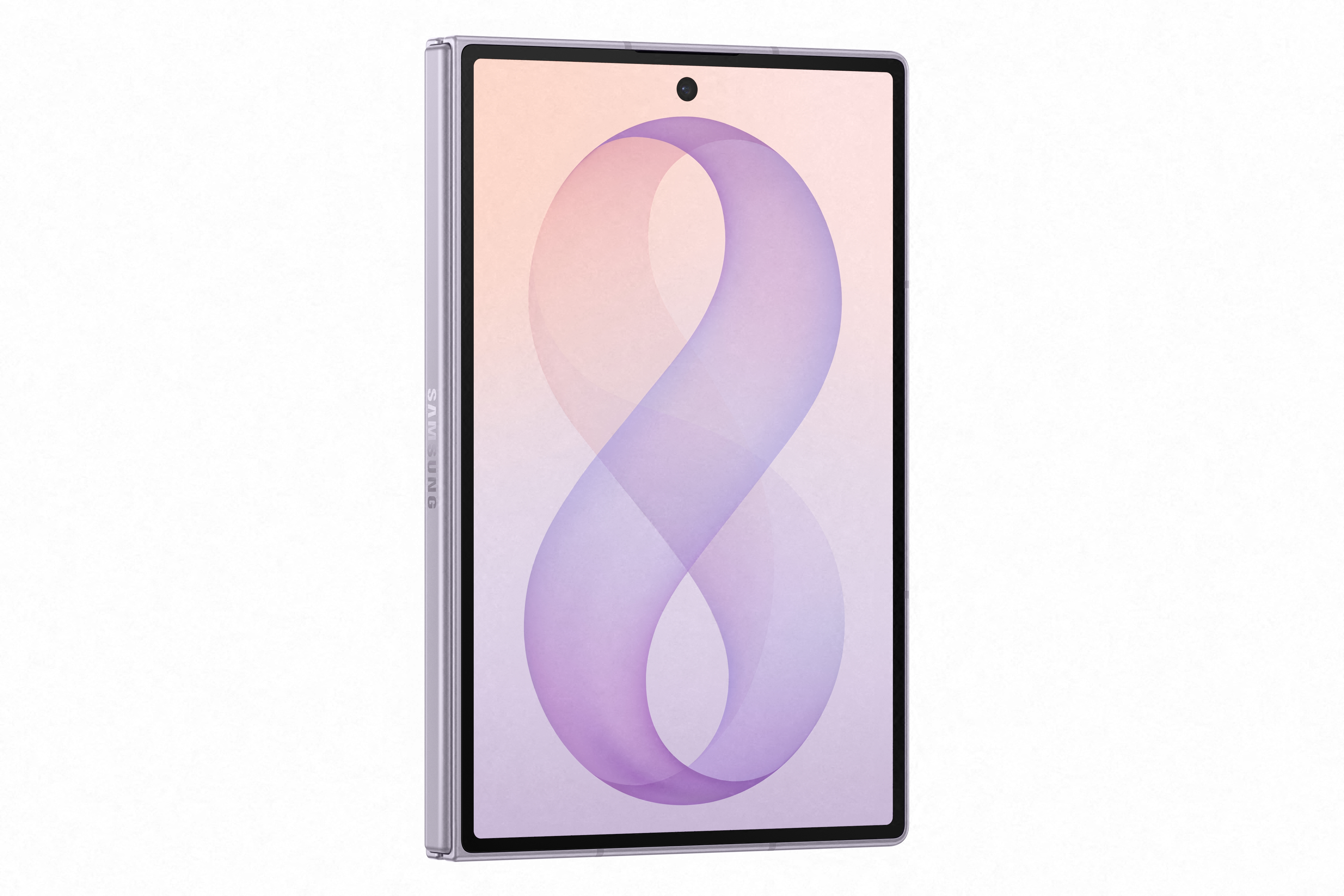 Ein lila Tablet mit einem "8"-förmigen Muster auf dem Bildschirm.