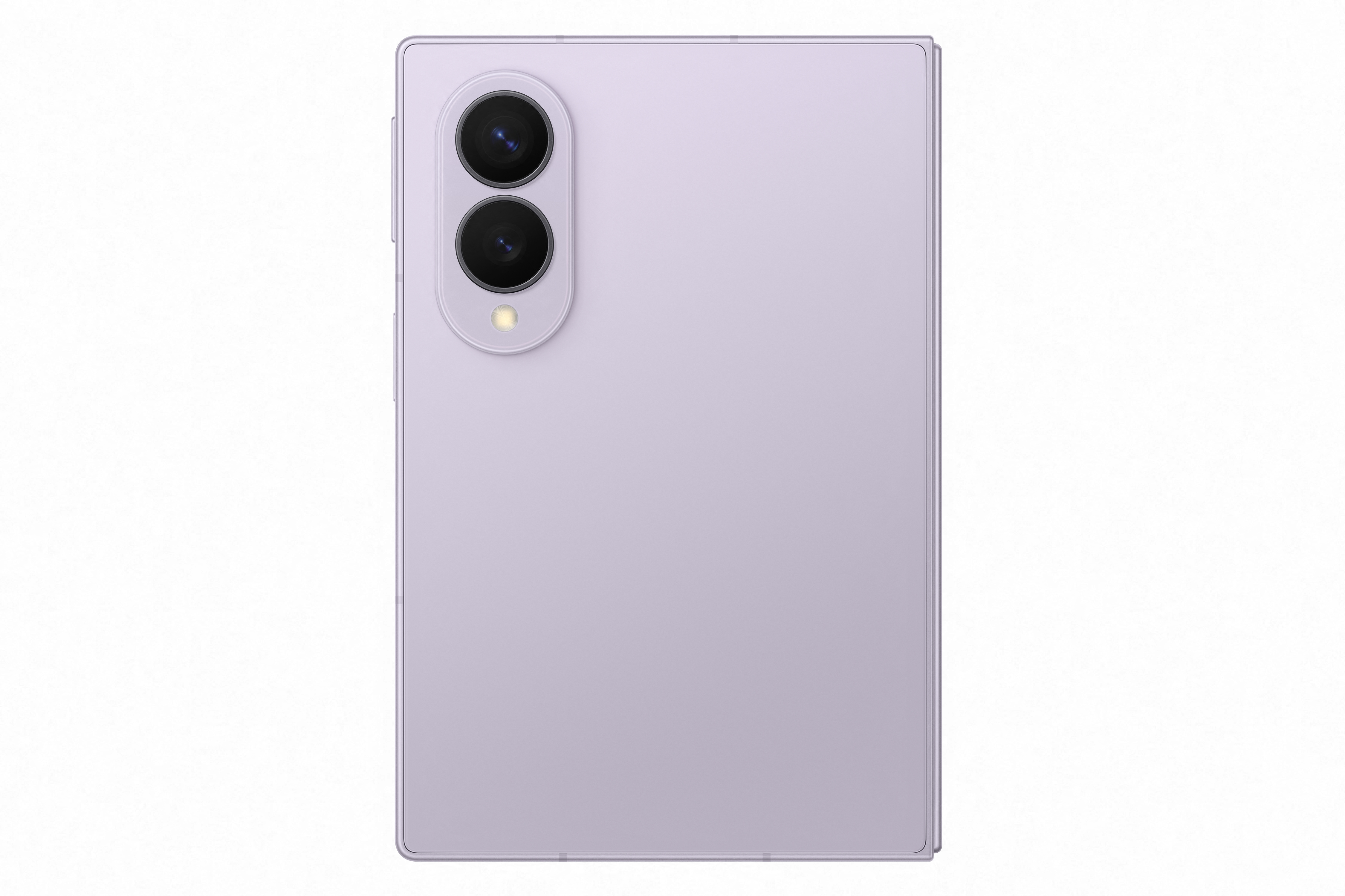 Lila Smartphone Rückseite mit zwei Kameralinsen und Blitz.