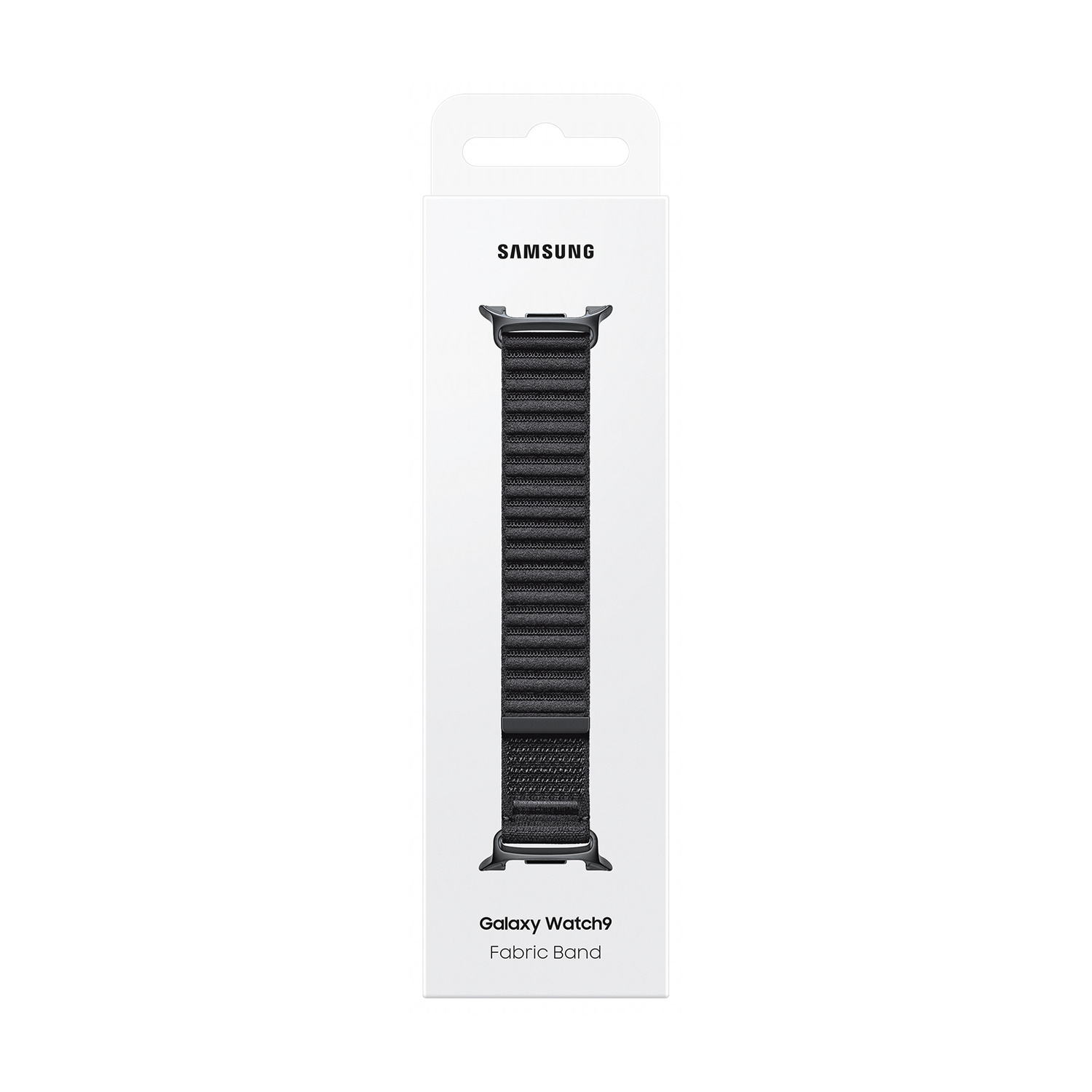 Confezione con cinturino in tessuto nero Samsung Galaxy Watch9.